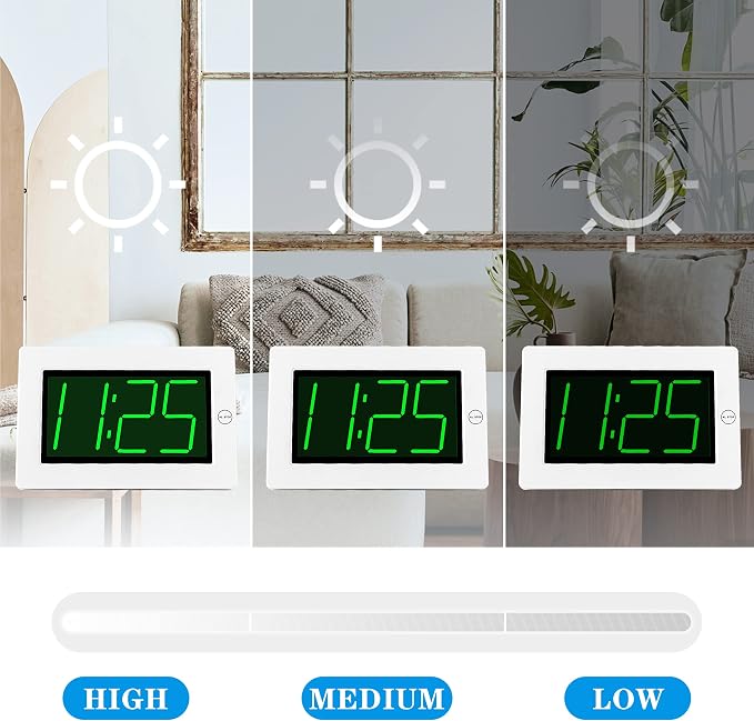 KWANWA Large Digital Alarm Clock, 3" LED Display Battery Operated, Dimmable Auto Night Mode, Easy to Read for Seniors Visually Impaired, Cordless Wall Clock or Table Clock for Bedroom Kitchen RV