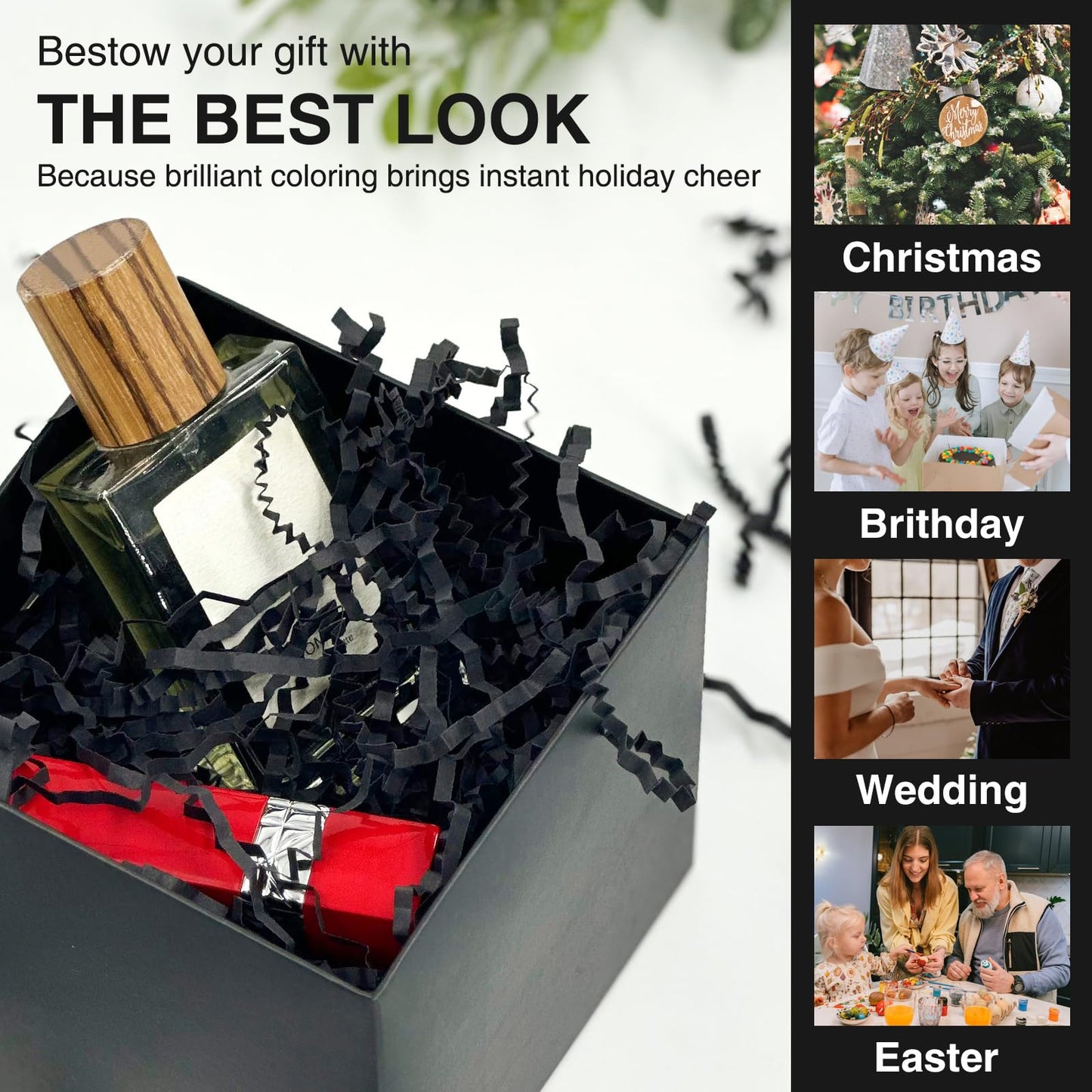 1LB Crinkle Cut Paper Shred Filler for Gift Box Bag and Basket On Holidays (Black)