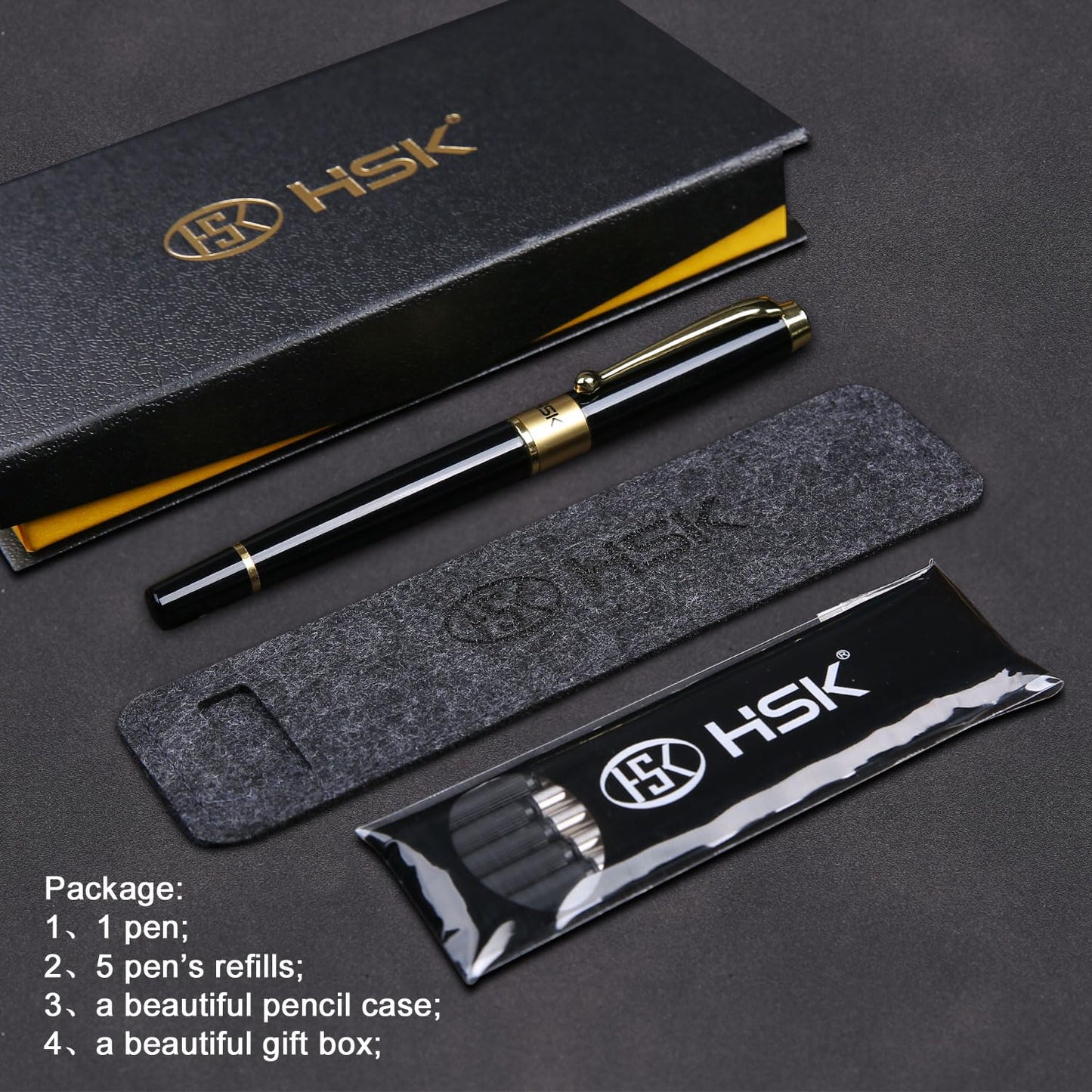 HSK Ballpoint Pens Luxury gift Pen Black Refill Line width 0.5mm,Best Ball Pen Gift Set for Men & Women Professional Executive,Office,Nice Pens Classy Gift Box (Black)