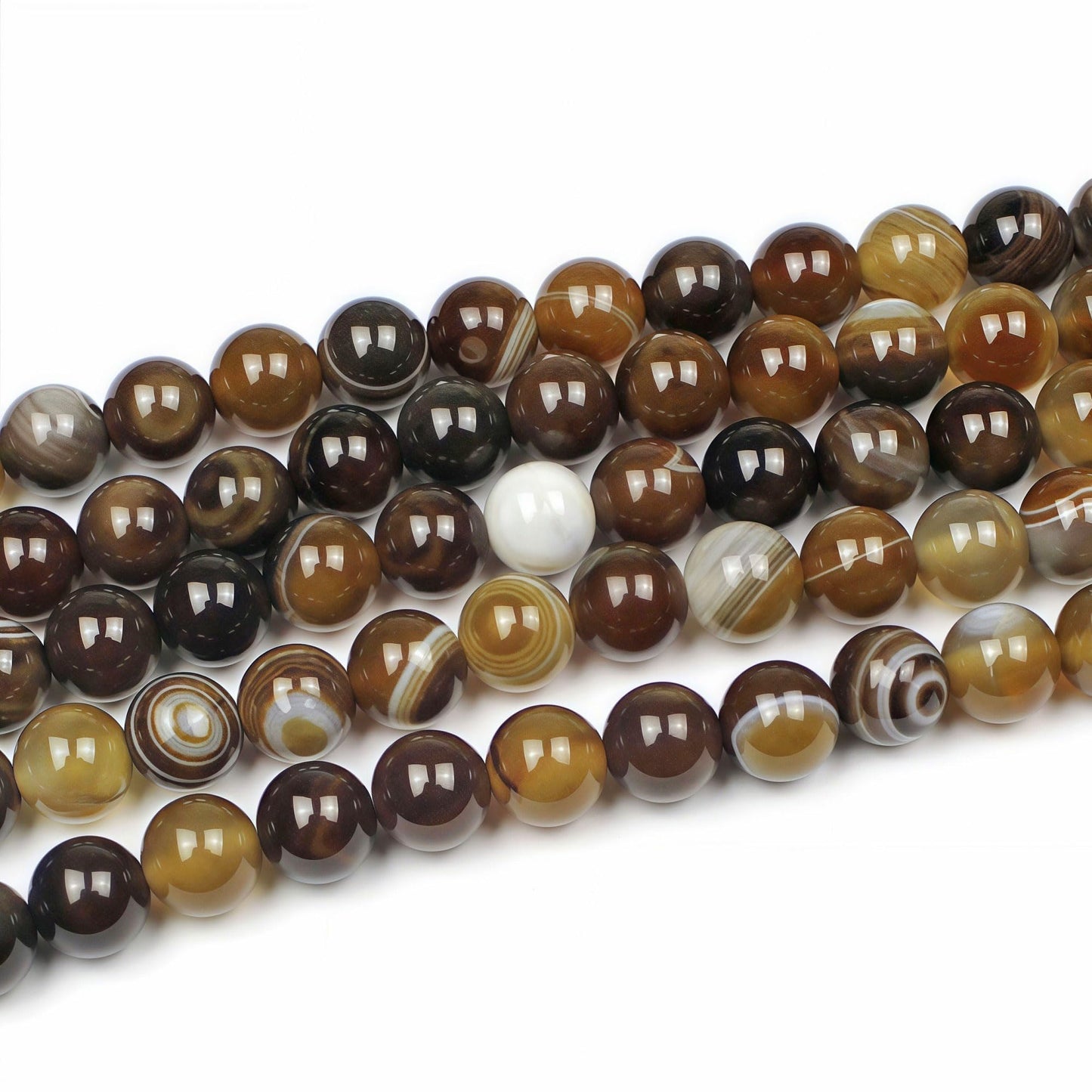 MJDCB Natural Stone Beads Coffee Stripe Agate Round Loose Beads for Jewelry Making DIY Bracelet Necklace (8mm)