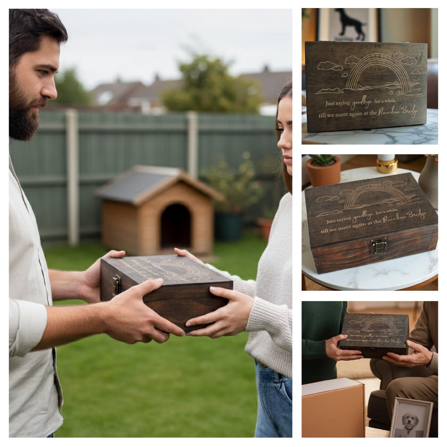 Engraved Pet Memory Box – Wooden Keepsake Box for Dog or Cat Remembrance – Pet Loss Gift – Medium Size – Dark Walnut Finish – 8.5 x 6 x 3 in