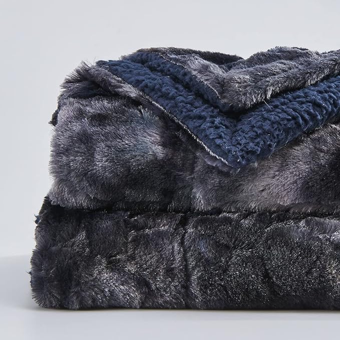 NEWCOSPLAY Super Soft Faux Fur Throw Blanket for Couch Tie-dye Black Sherpa Fuzzy Plush Warm Blanket for Sofa Bed (Tie-dye Black, Throw(50"x60"))