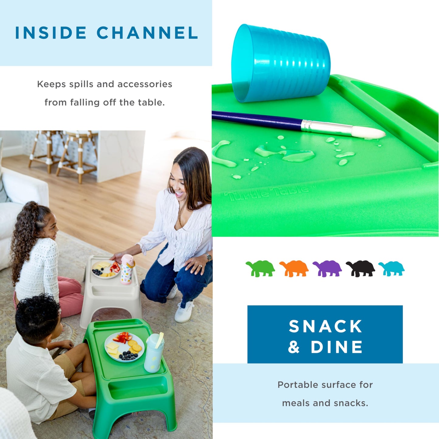 LAPGEAR Turtle Table Kids Flexible Seating Lap Desk Tray with Storage for Snacks, Play, Classroom, and Sensory Activities - Green - Style No. 20101