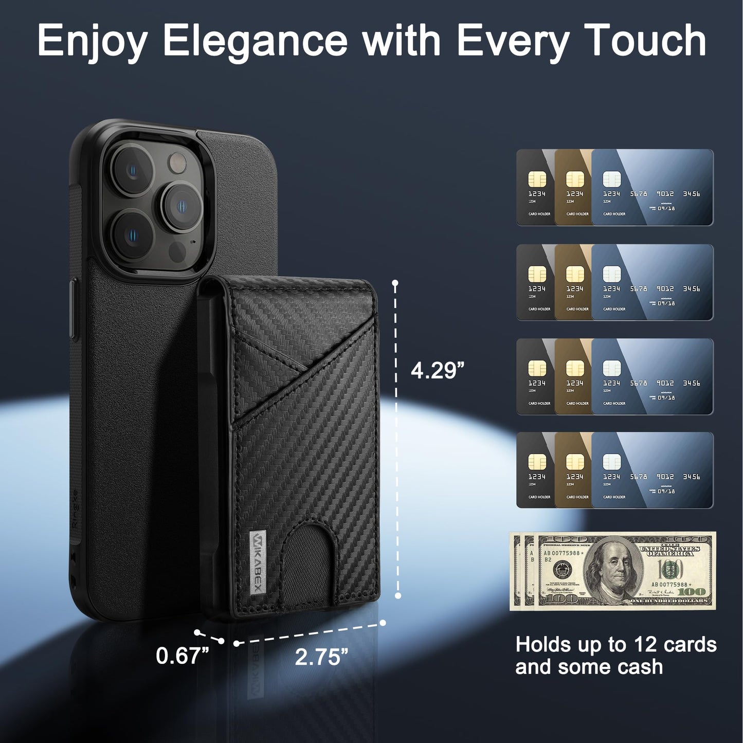 Wikabex Wallet for Men, Ultra Slim Credit Card Holder 10-12 Cards, RFID Blocking with Money Clip & ID Window, Compact Front Pocket Minimalist Bifold Wallet, Metal Aluminum Card Case, Gift for Men