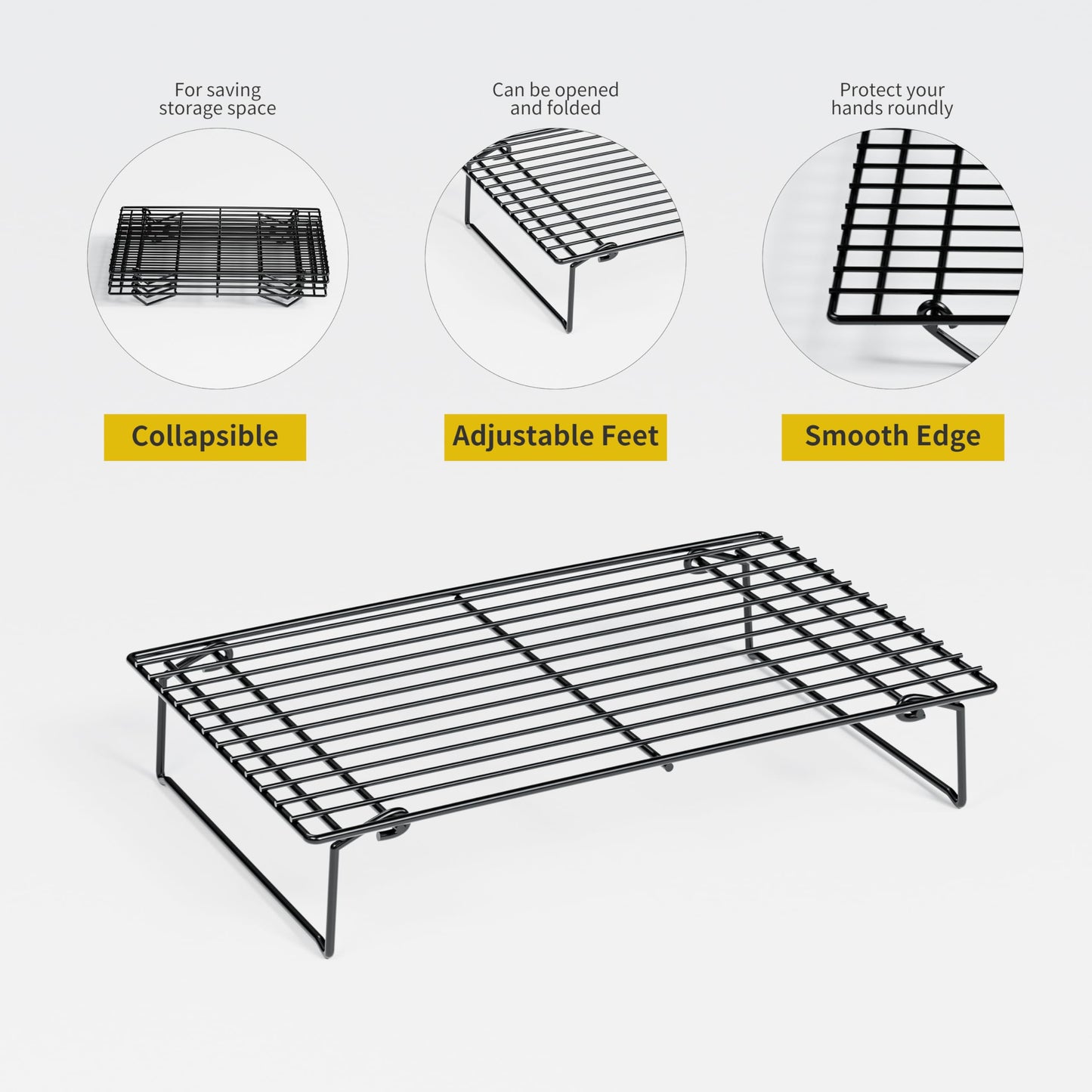 4PCS Cooling Racks for Cooking and Baking, Collapsible 4 Tiers 10"X16" Cool Batches of Cookies, Non-Stick & BPA-Free, Oven and Dishwasher Safe (Black-202)