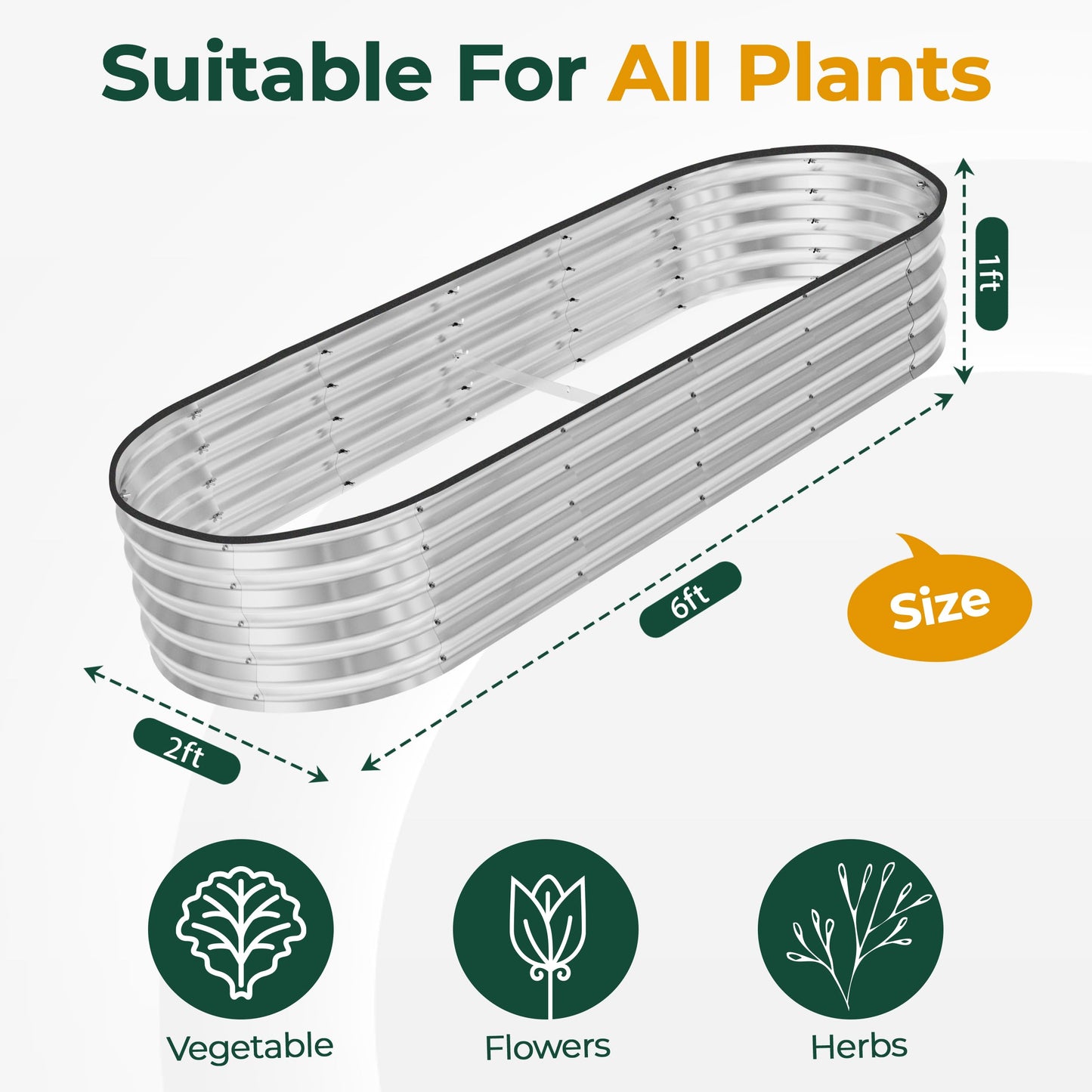 Utopia Home Galvanized Raised Garden Bed, 6x2x1 Ft Lightweight Planter Boxes Outdoor with Easy Assembly, Large Garden Bed for Vegetables, Fruits, Flowers, Silver, Pack of 2