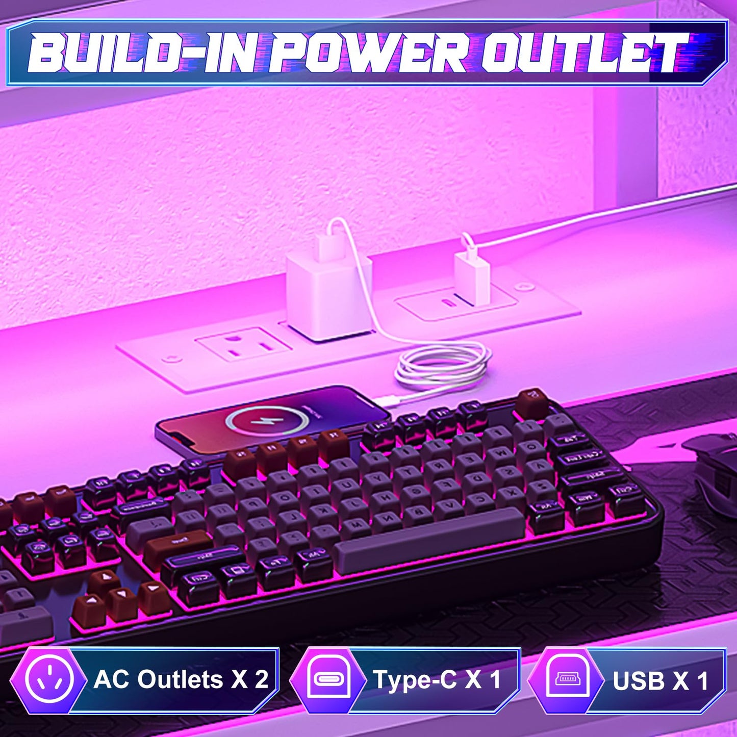 X-cosrack 33.5" Small Gaming Desk with LED Lights & Power Outlets, Compact Computer Desk with Monitor Stand & CPU Stand, Gamer Table with Storage Drawer, Side Hooks for Home Office, Bedroom, White
