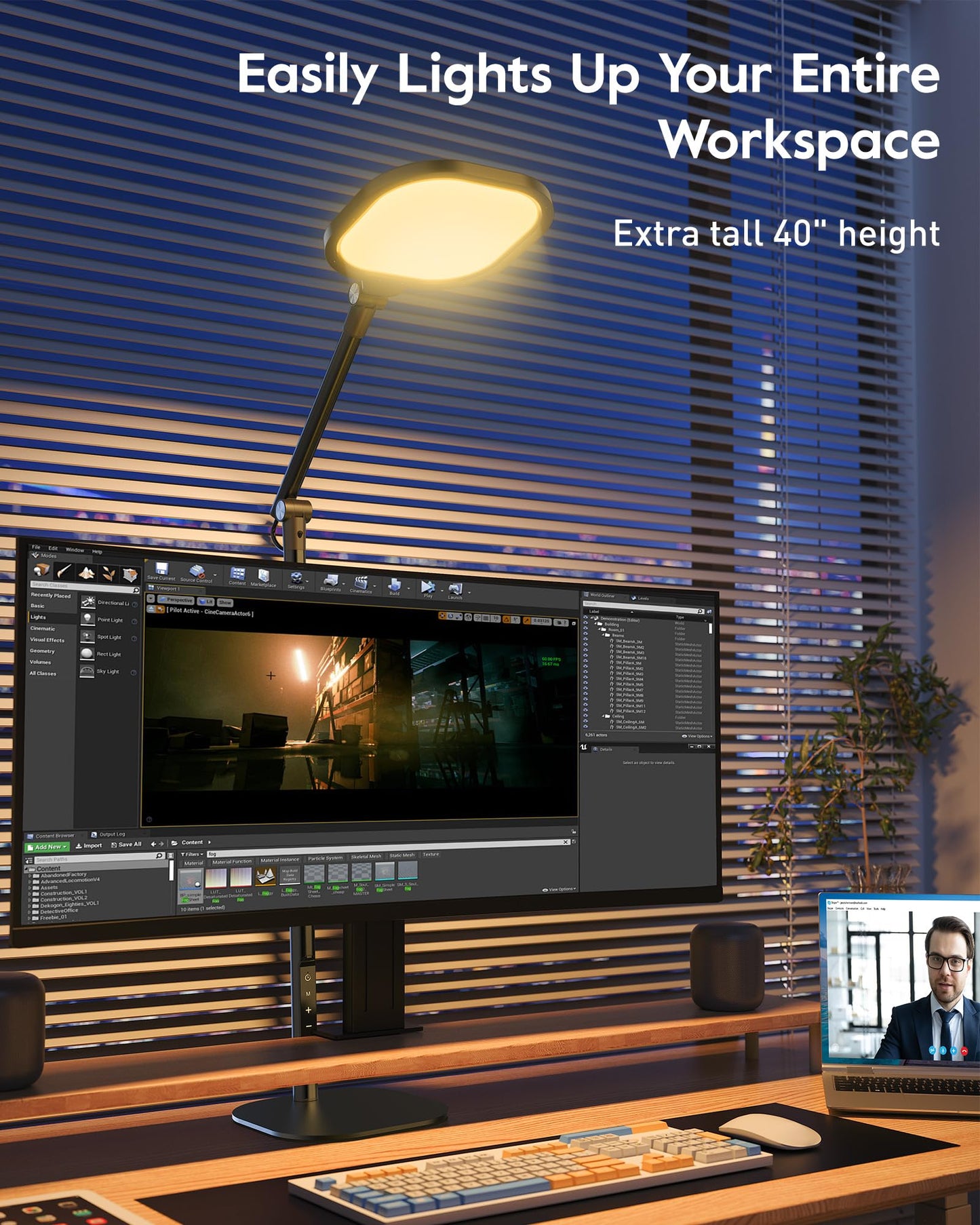 LitONES Led Desk Lamps for Home Office with Base, Tall Desk Lamp with 50 Light Modes & Memory and Timer Func Computer Light, Flexible Adjustable Table Lamps for Video Conference, Architect