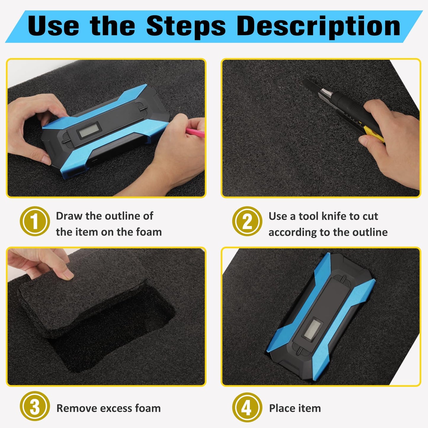 Yeecheng 2 Pcs 12 x 16 x 1INCH Black Polyurethene Foam Sheets,Cuttable Packing Foam Block Foam Padding for Packing and Crafts,Toolbox Storage.