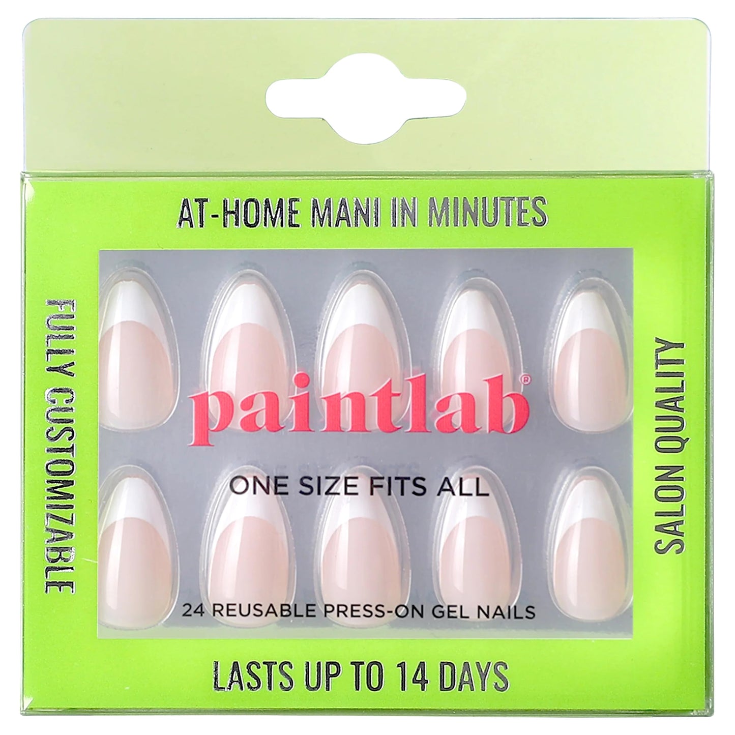 PaintLab Press On Nails - Tres Jolie Short Almond Fake Nails, French Tip, 30 Nails in 15 Sizes with Glue, Reusable Salon Quality Press On Nails