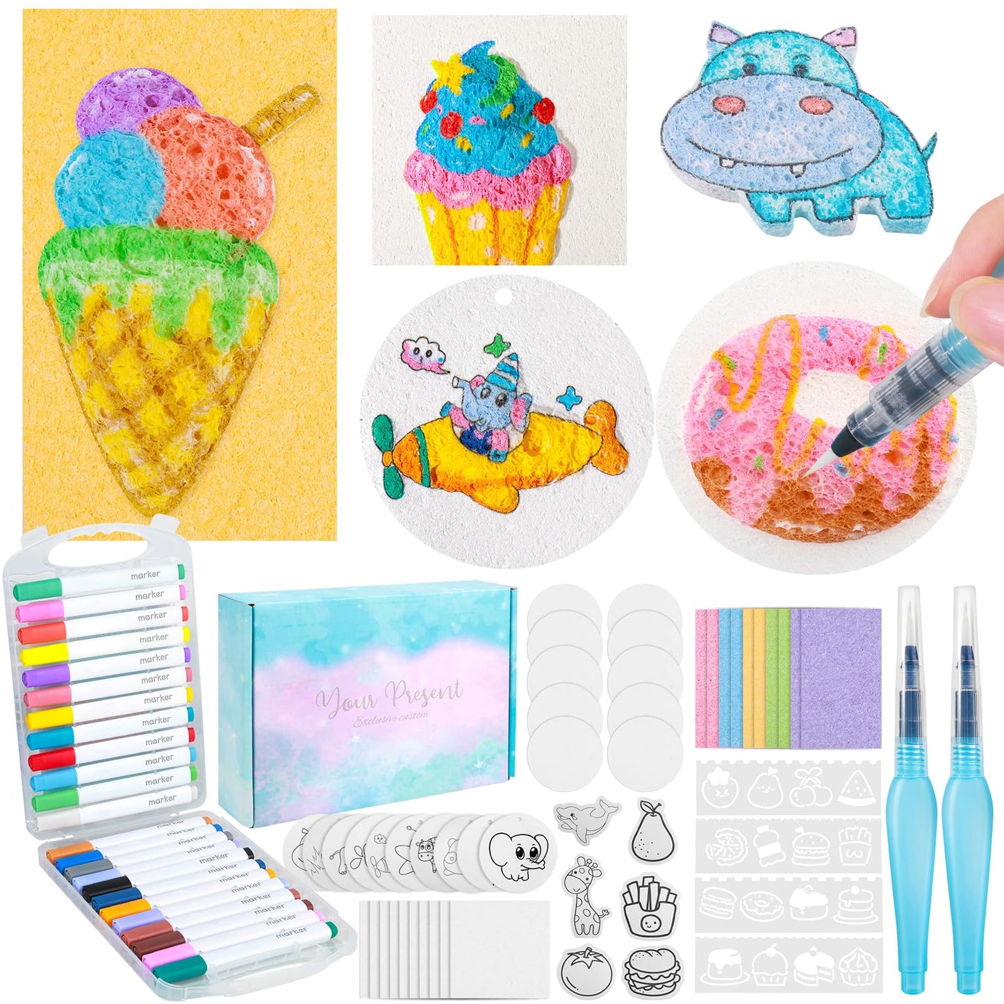 78 Pcs Magic 3D Foam Texture Painting Kit, Magic Puffy Paint Kit, Including 46 Pcs Foam Texture Paper, 24 Colors Acrylic Marker Pen, 4 Drawing Templates, 2 Water Brushes, Art Painting Kits