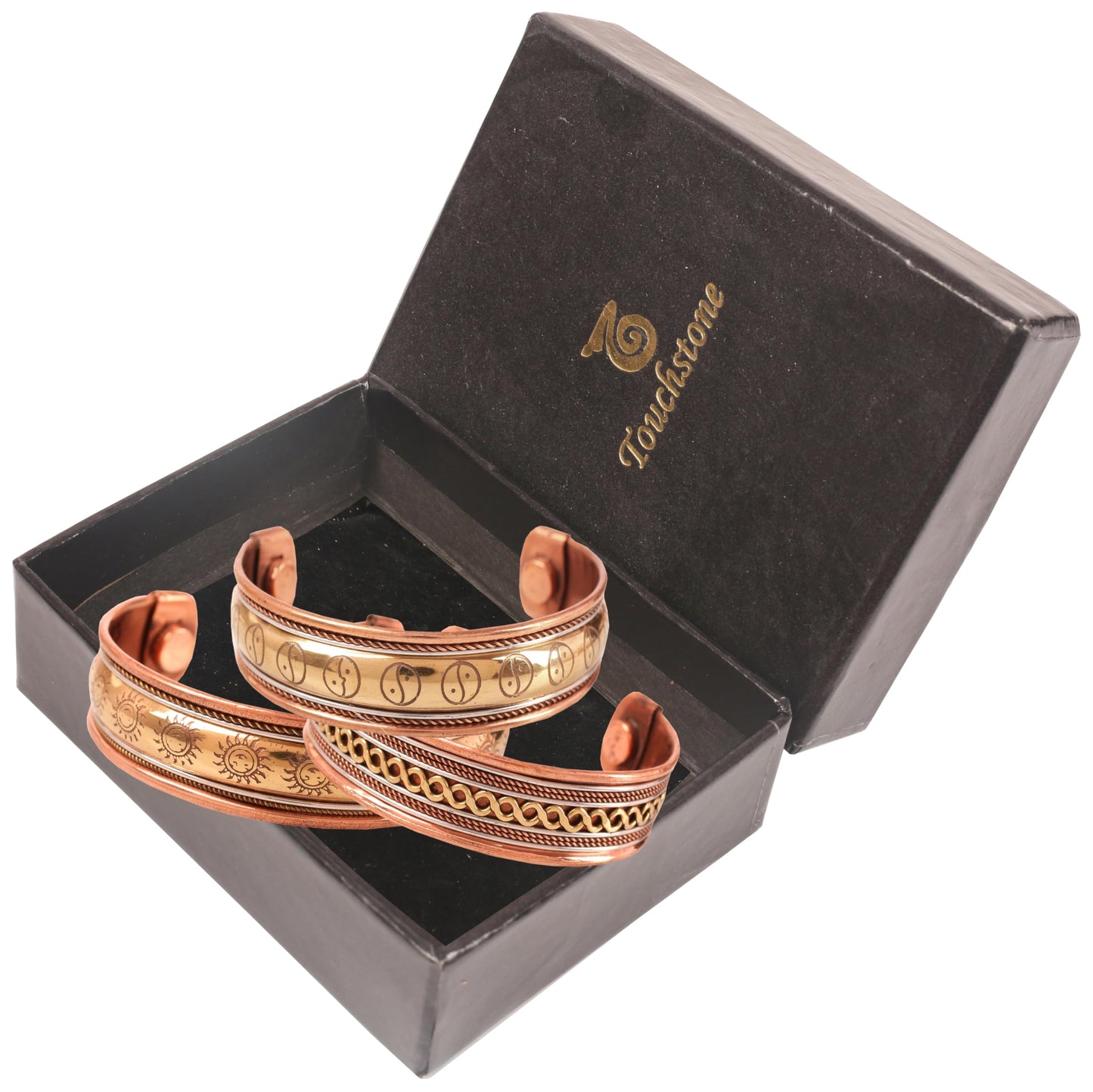 Touchstone copper bracelets | gift for men women |adjustable 100% pure solid real magnetic jewelry | handmade bracelet set combo | rope braided tibetan bangles. Set of 3 different designs