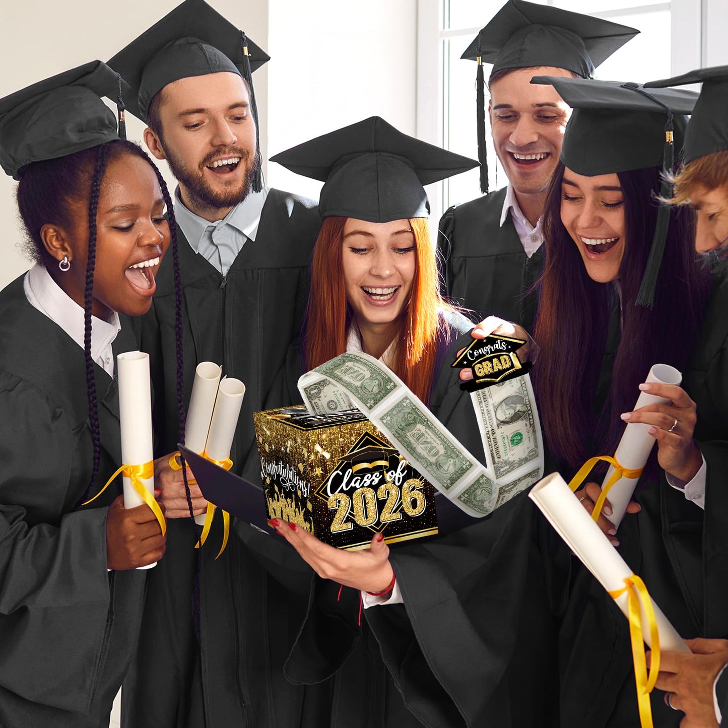 Graduation Money Box for Cash Gift Pull, Black Gold Money Pull Box Gift 2026 Grad Suprise, Funny Graduation Party Gift Pull Money Cash, Graduation Money Holder for Cash with Pull Out Card DIY Set
