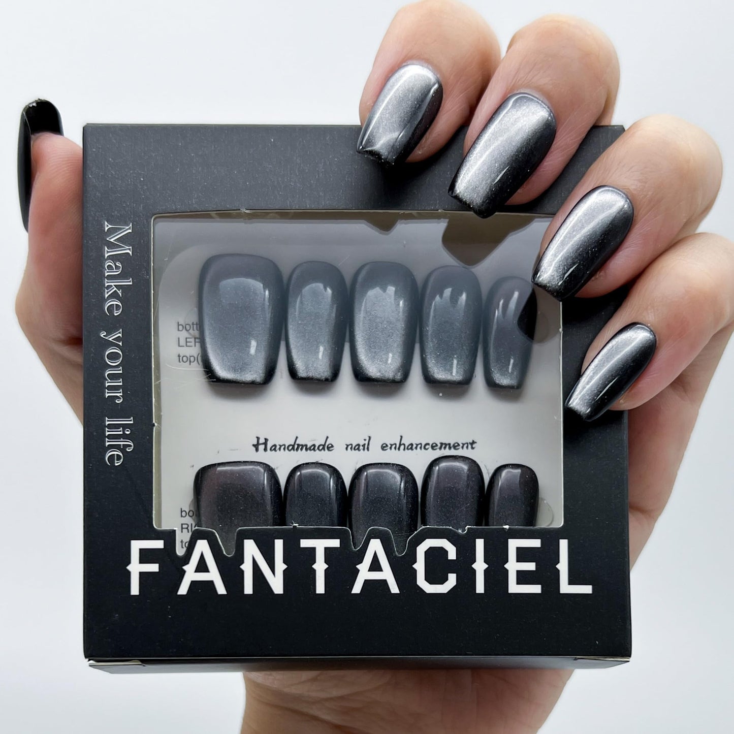 FANTACIEL 10 PCS Handemade Press On Nails Cat Eye Design Acrylic Nails Reusable Square Fake Nails 516 Square L