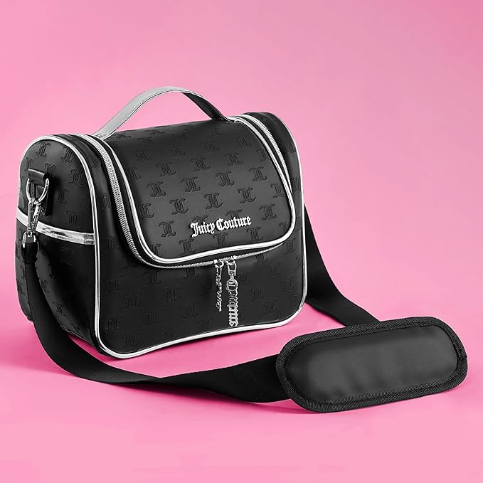 Juicy Couture Insulated Lunch Bag – Stylish Cooler Tote with Adjustable Crossbody Strap, Debossed Logo, Black – Women's Lunch Box Bag for Work, School, Travel