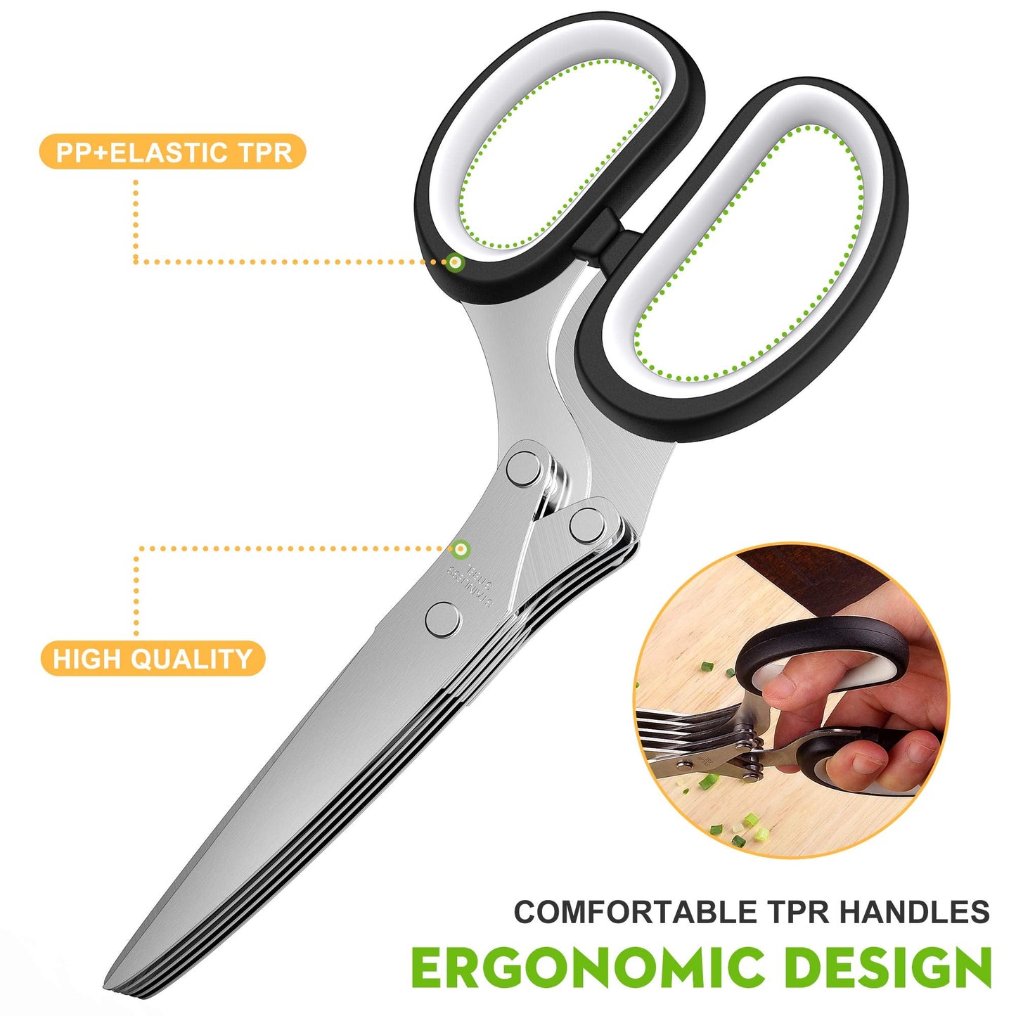 Herb Scissors with 5 Blades and Cover, Kitchen Herb Cutter with Cleaning Comb, Stainless Steel Multi Blade Herb Shears for Basil Parsley Cilantro, Easy Clean Cooking Tool, Unique Kitchen Gadgets Gift