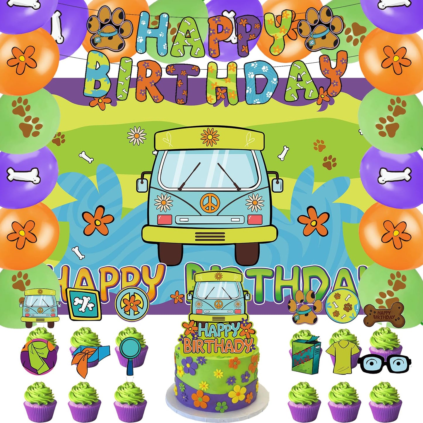 42pcs Scooby Dog Birthday Party Decorations Includes Cake Toppers,Cupcake Toppers, Banner, Backdrop, Balloons - Dog Theme Party Supplies Set for Baby Shower