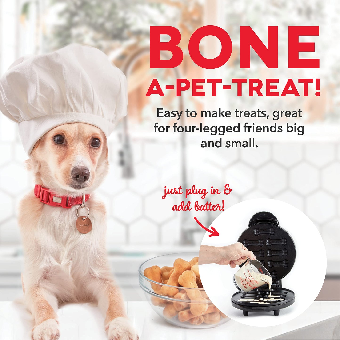 Dash Express Dog Treat Maker - DIY Bone-Shaped Treats - Personalized Dog Gifts - Easy to Clean - 8 Bones, White