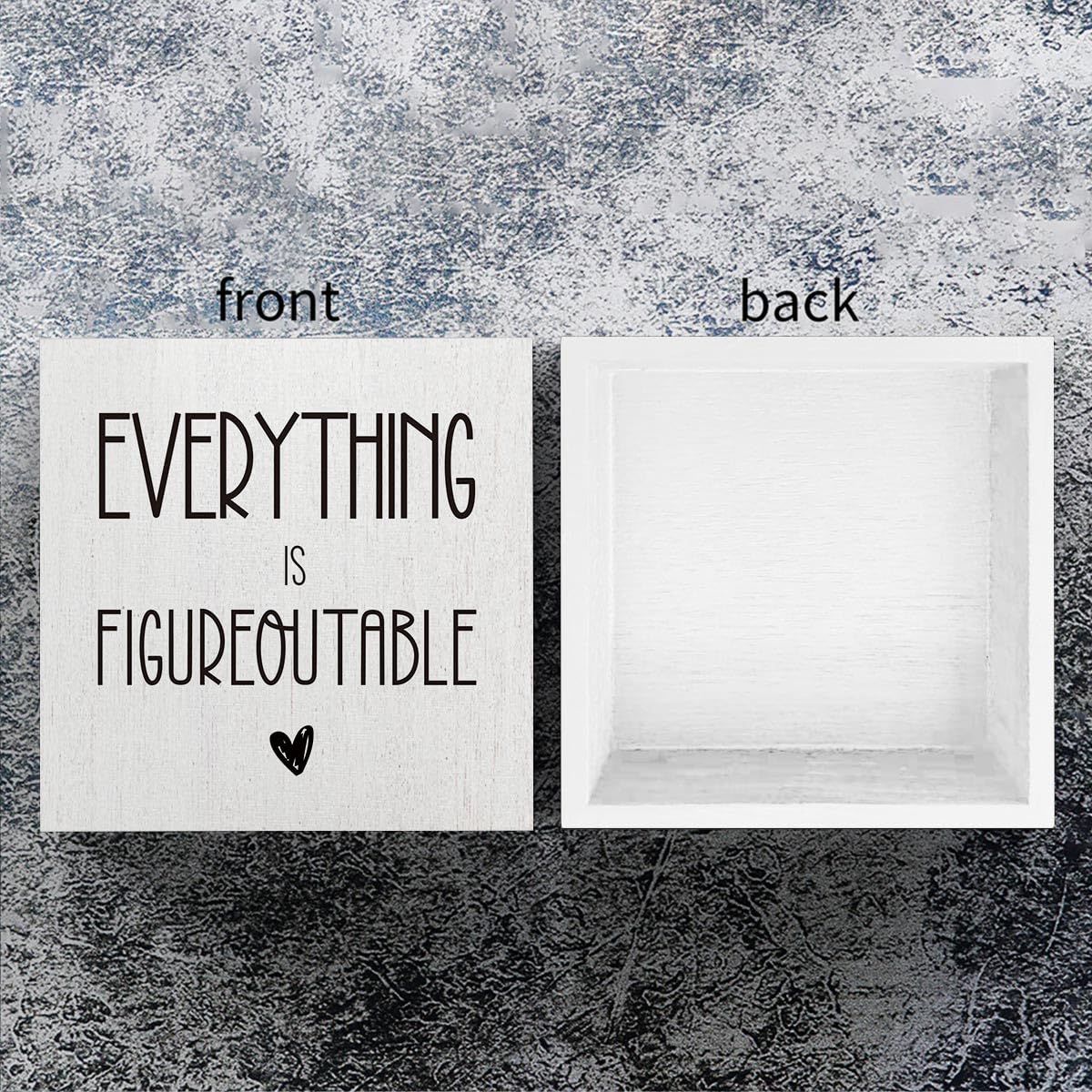 mmiishe Everything Is Figureoutable Wooden Box Sign Decorative Inspirational Farmhouse Wood Box Sign Home Office Decor Motivational Gift Rustic Square Desk Decor Sign for Shelf 5 x 5 Inches