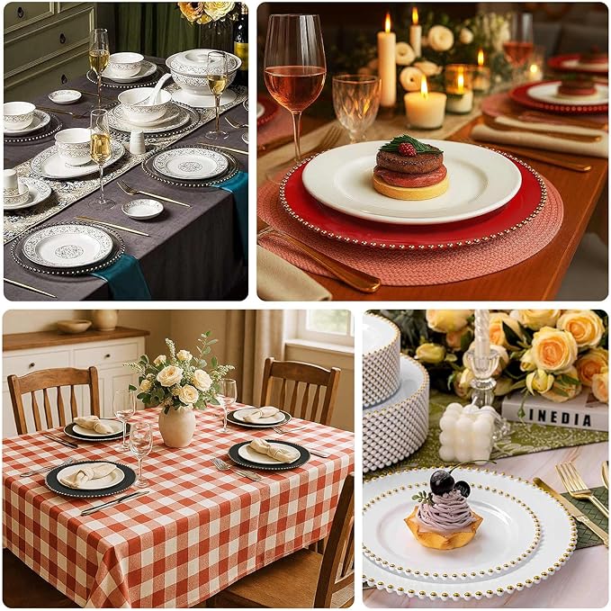 Efavormart 10-Pack Economy Plastic Charger Plates 13" Round Clear with Black Beaded Rim - Stylish Dinner Party Serving Plates