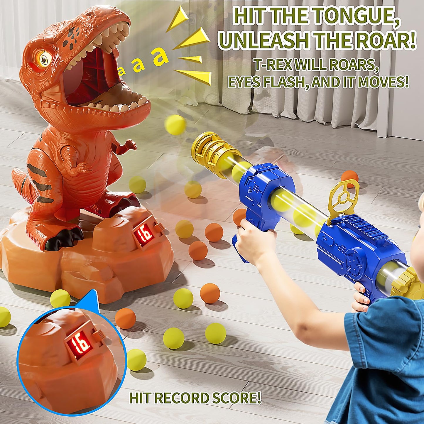 Siwuoke Dinosaur Shooting Game with Auto-Moving Target, 2 Air Blasters & 50 Foam Balls, Interactive Toy for Kids, Gift for Boys & Girls Ages 3 4 5 6 7 8 Years Old