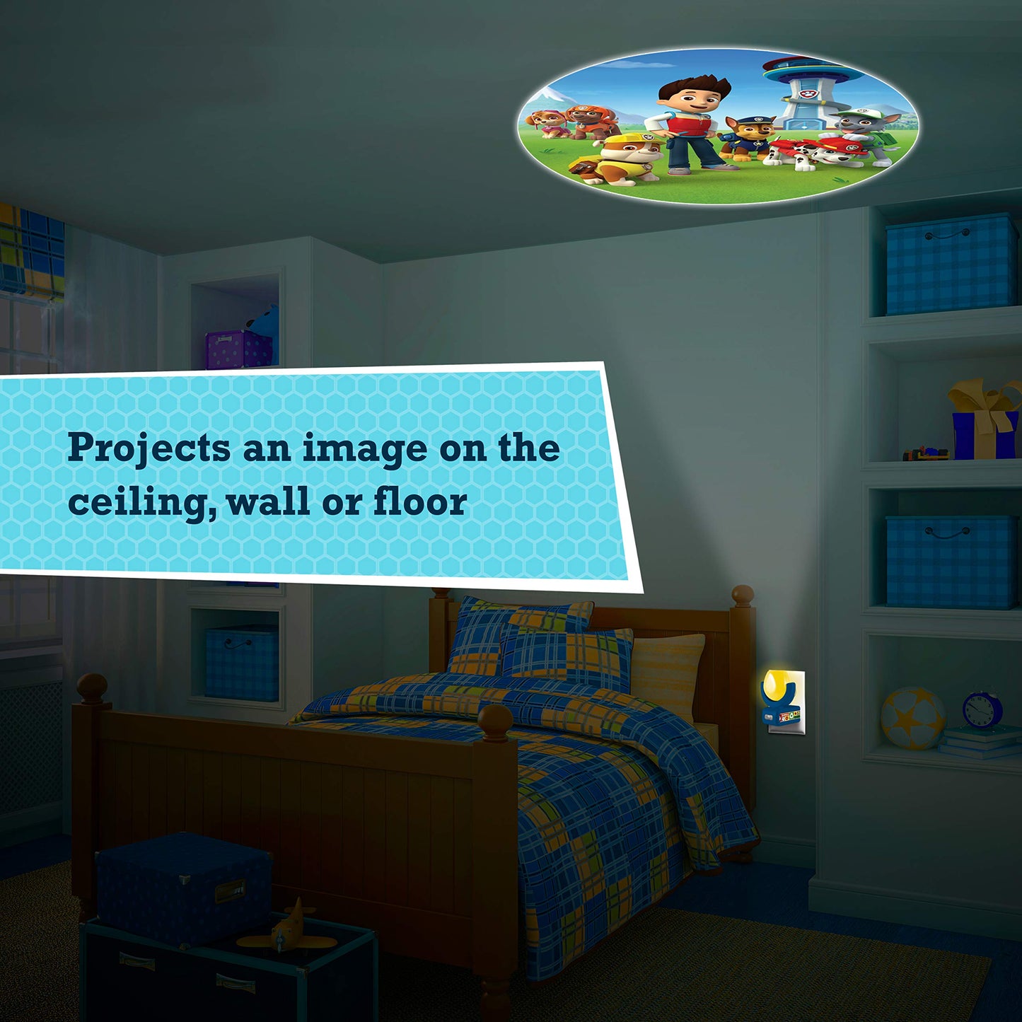 Projectables Paw Patrol LED Night Light Projector, Plug-In, Dusk-to-Dawn Sensor, Rubble, Chase, Skye, Marshall, Alex Porter, For Baby, Kids, Bedroom, Playroom, Nursery, Bathroom, 30605