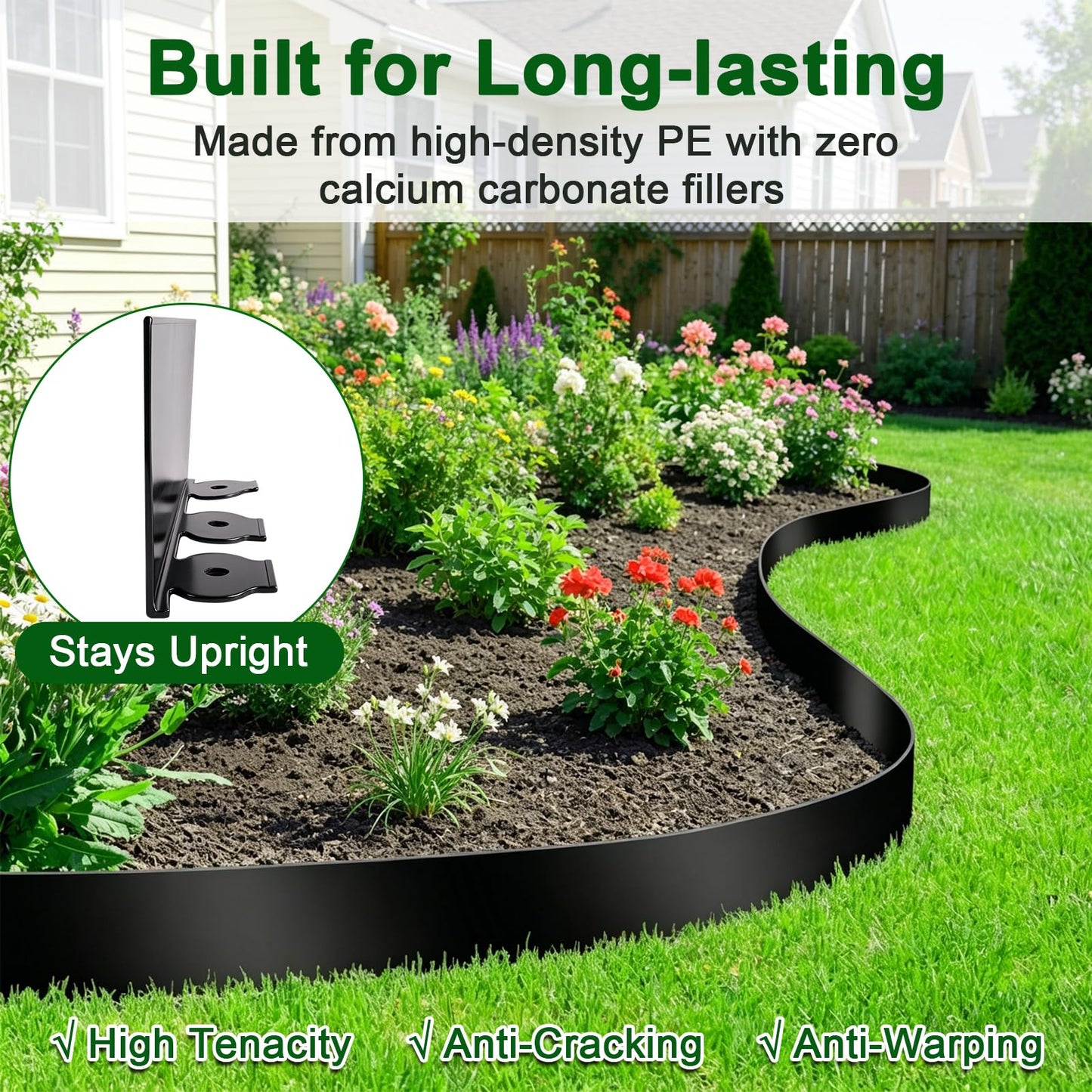 Aifanss Landscape Edging Kit, 4 Inch Tall 33Ft No Dig Garden Edging Border with 50 Pcs Reinforced Spikes, Plastic Garden Barrier for Landscaping, Lawn, Yard, Flower Bed, Paver, Pathway, Grass, Black