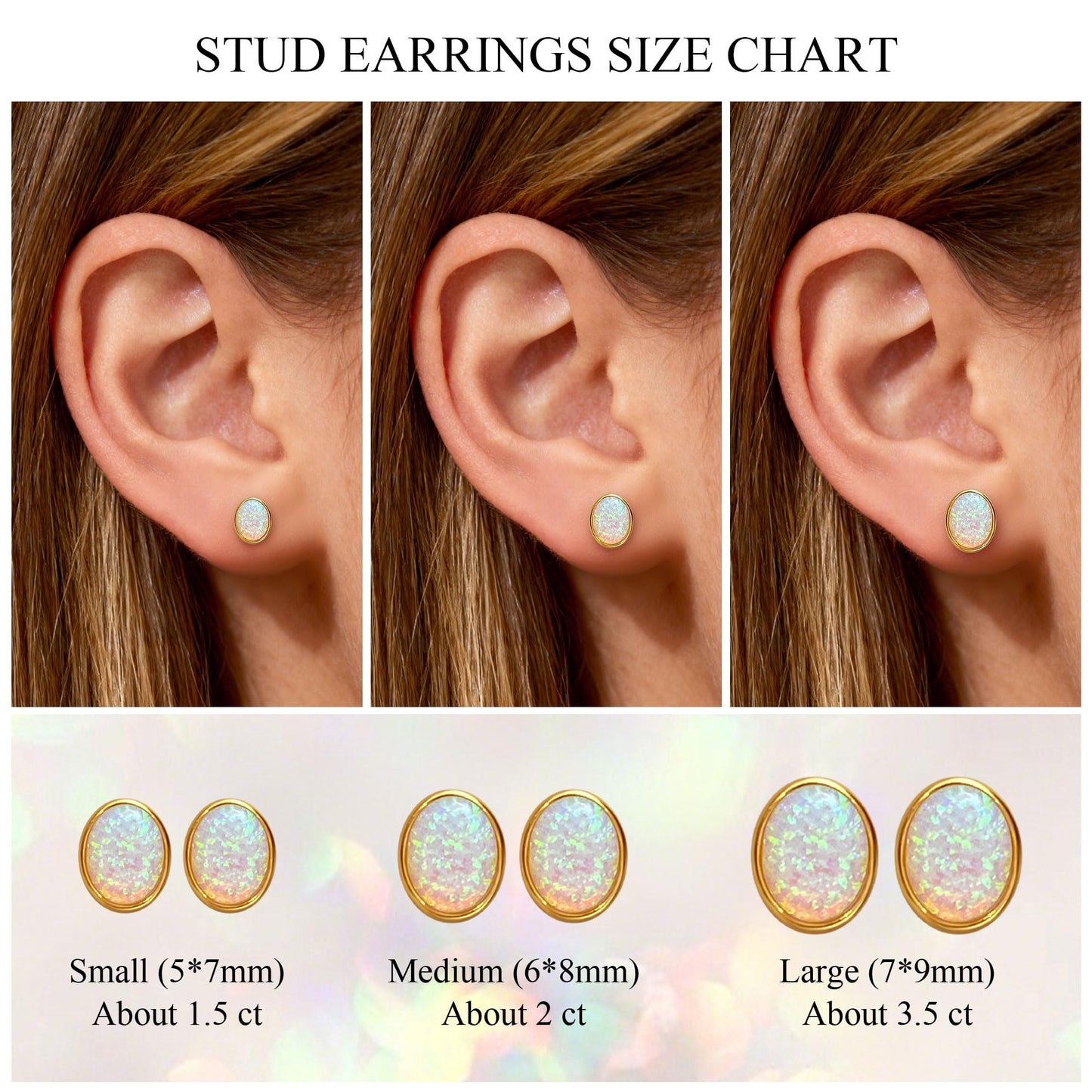 JiayangJY White Fire Opal Stud Earrings for Women 18K Yellow Gold Plated Sterling Silver Oval Shape 6mm Opal Earrings with Push Back