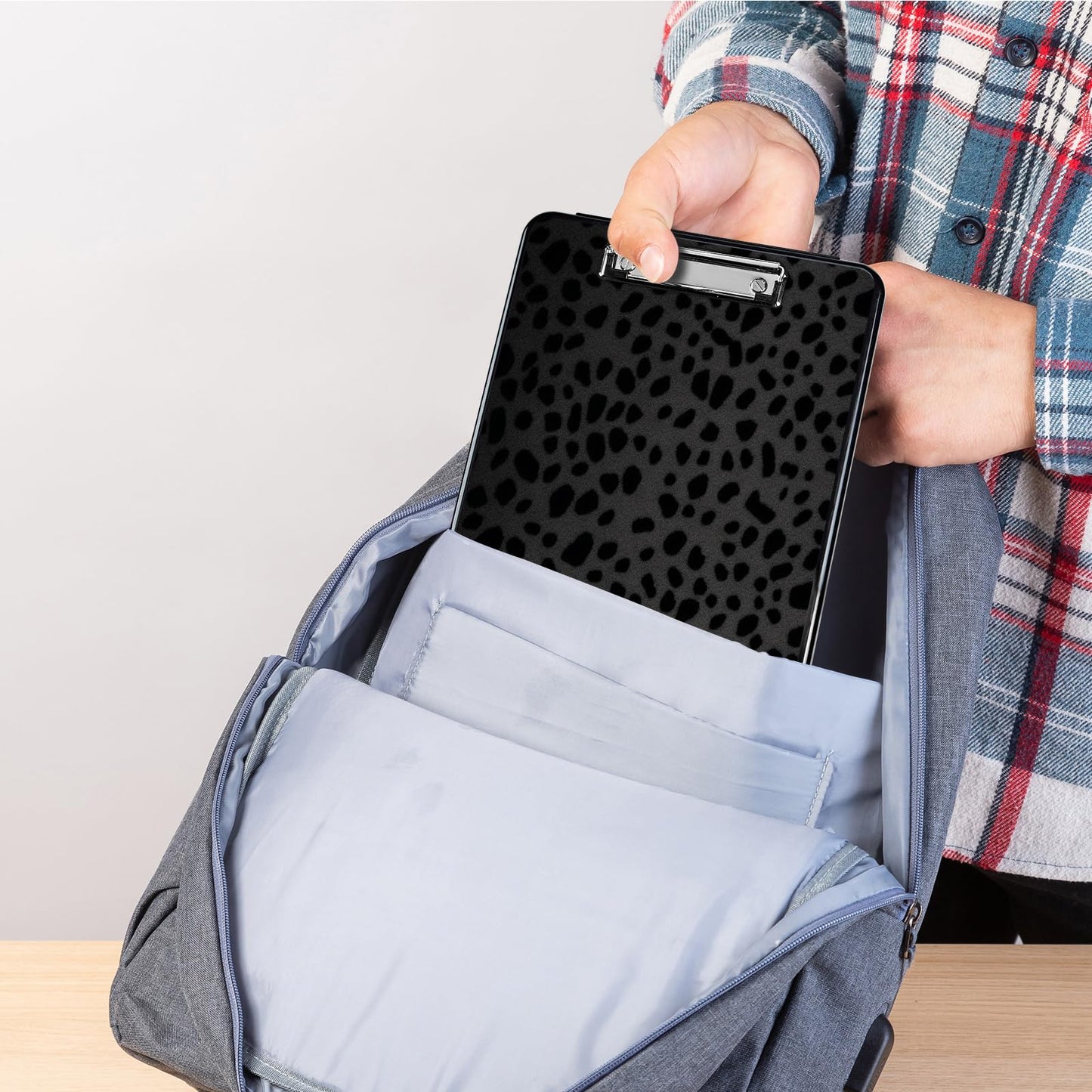 Clipboard with Storage,Plastic Storage Clipboard with Low Profile Clip, Heavy Duty Nursing Clipboards Foldable,Coaches Clipboard Case for Work, Teacher,Office School Supplies,Black Leopard Print