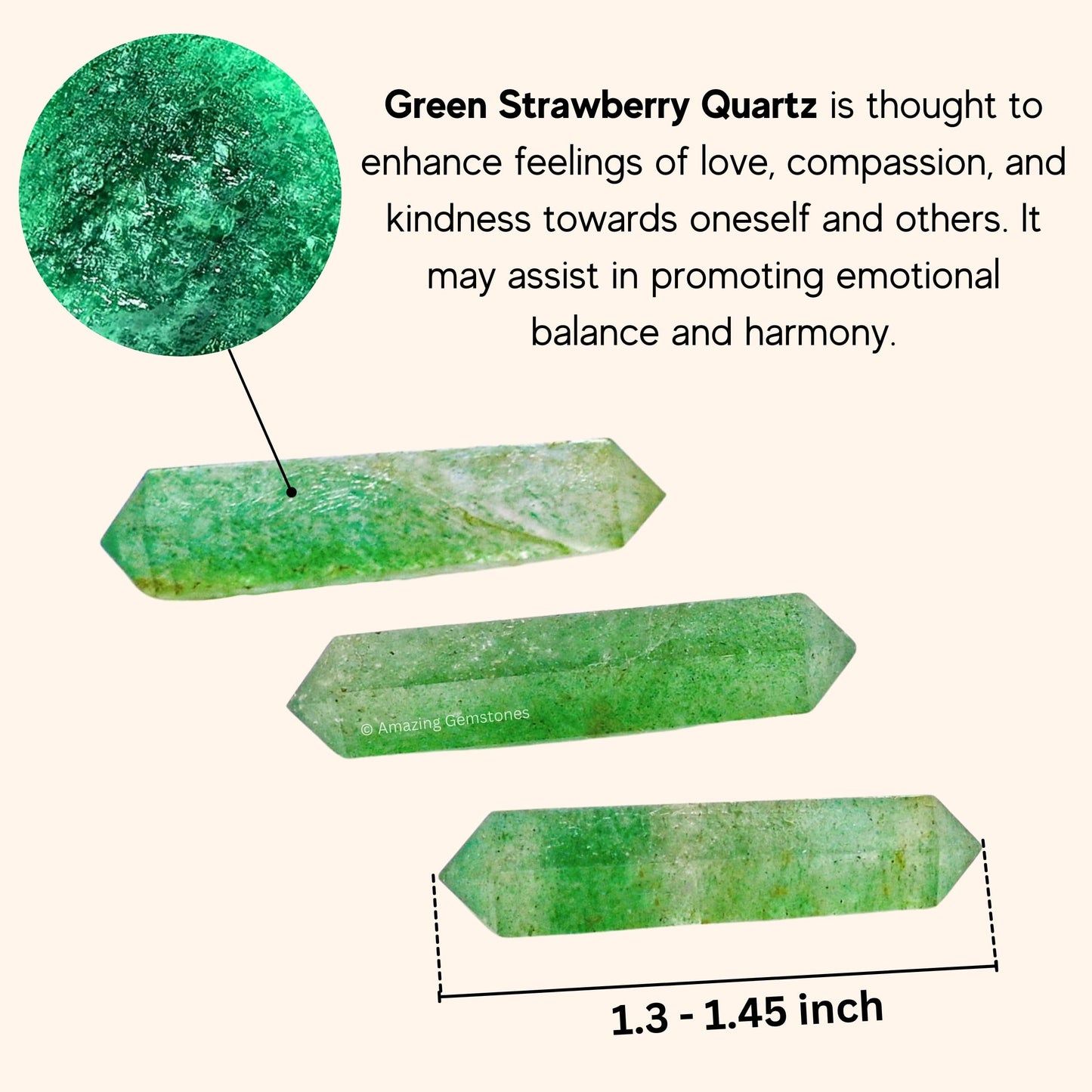Amazing Gemstone Green Strawberry Quartz Crystal Points Bulk Healing Crystals - Pack of 3 Double Terminated Healing Wand Point Bulk Crystals, Crystal Grid, DIY - Premium Crystals for Beginners Gifts