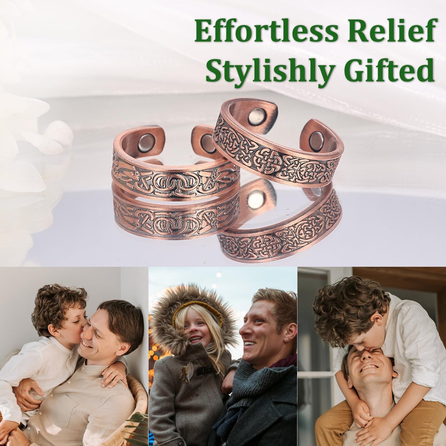 Fashtour 2pcs Copper Magnetic for Men, 99.99% Solid Pure Copper, 3500 Gauss #9, Classic Retro Style, Adjustable Cuff