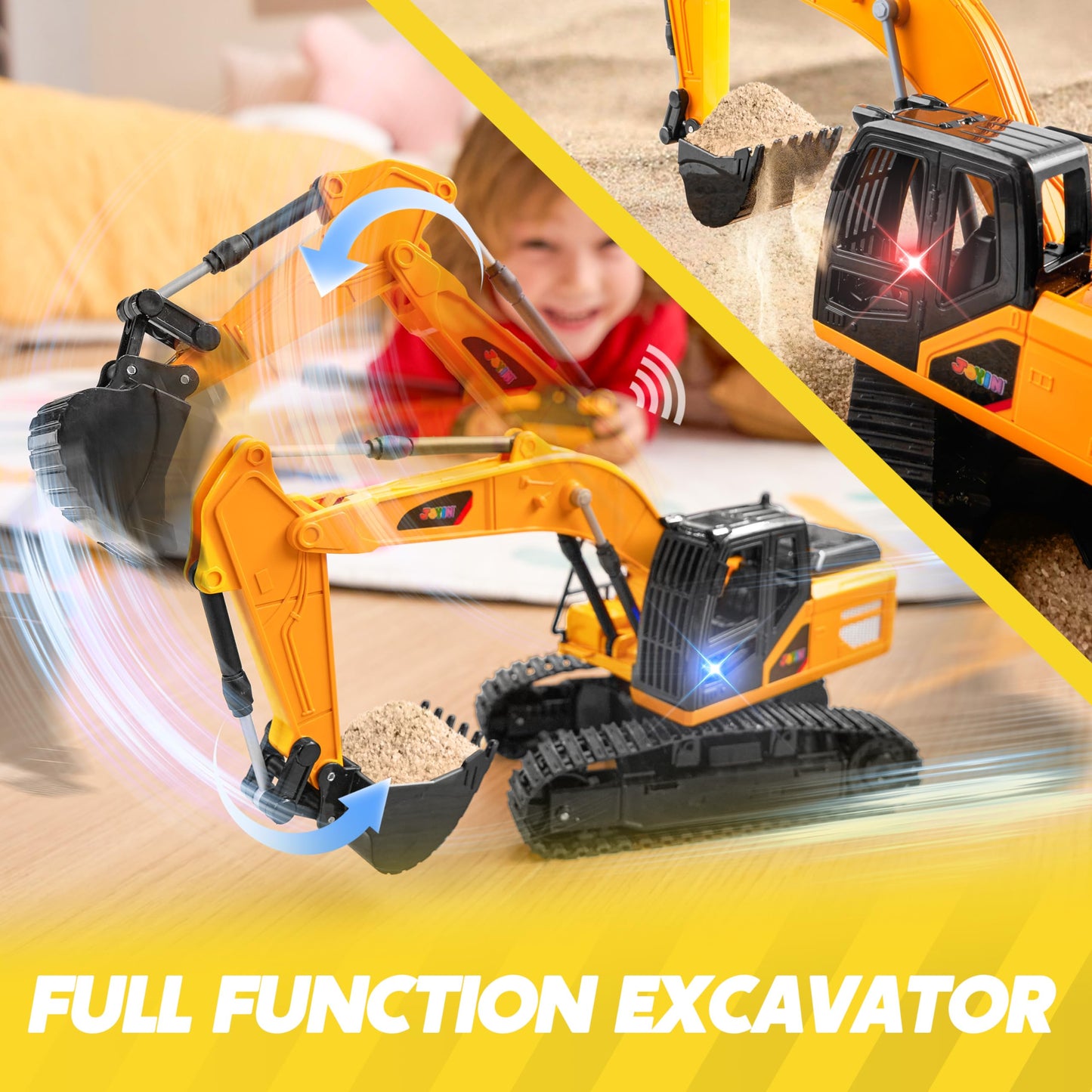 JOYIN Remote Control Excavator Toys for Boys, 2.4Ghz RC Play Excavator with Light, Construction Toys for Boys Birthday Gift 3-5 4-7 8-12 Year Old Kids