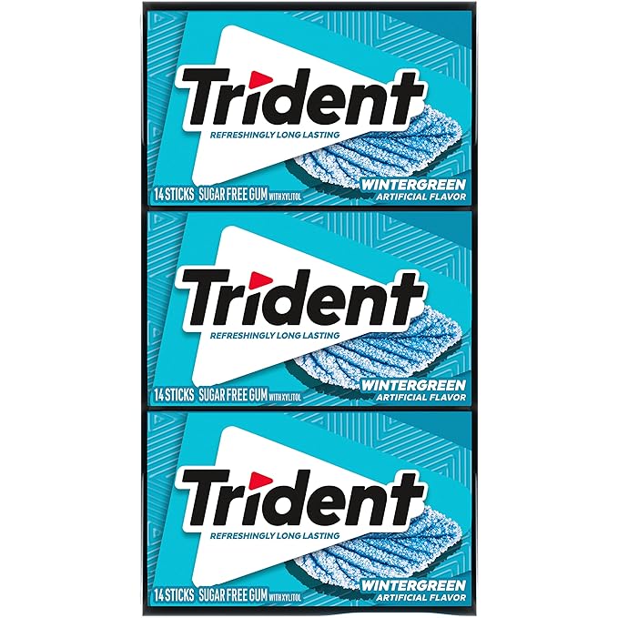 Trident Wintergreen Sugar-Free Chewing Gum, 12 Packs of 14 Pieces (168 Total Pieces)