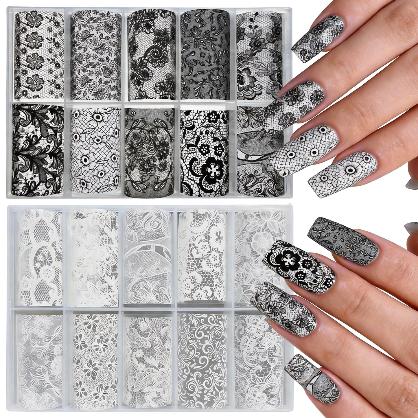 SILPECWEE 20 Rolls Lace Nail Foil Transfer Sheets - Nail Art Foil for Acrylic Nails Lace Nail Wraps Stickers for Nails Decorations, DIY Crafts, Resin Jewelry