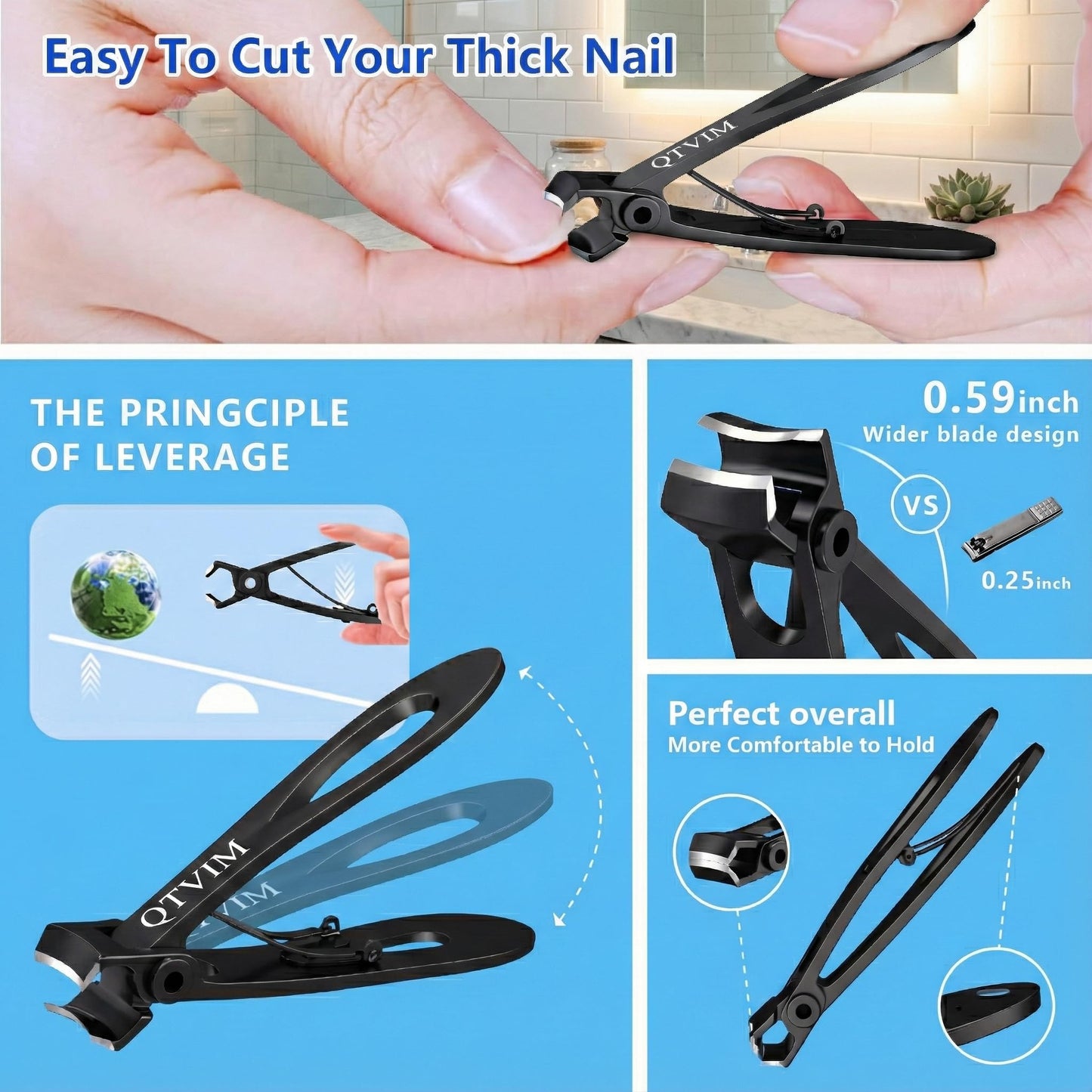 Toenail Clippers for Thick Nails for Men Seniors|3 Pack Ergonomic Long Handle Angled Head Toe Nail Clippers with Catcher|Premium Steel Wide Opening Fingernail Clipper-Heavy Duty Nail Clipper for women