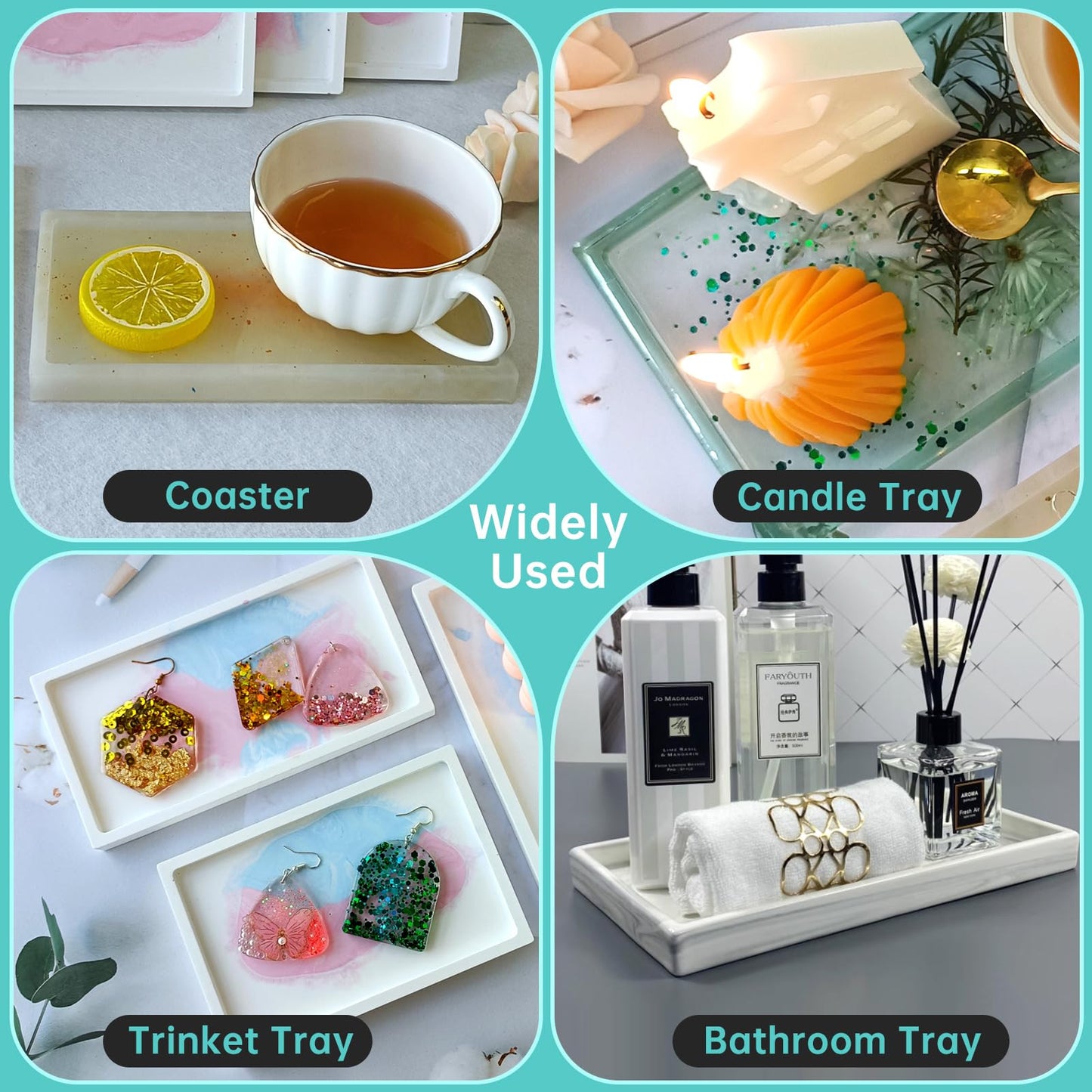 Midnadiy Durable Resin Tray Molds, 3 Pcs Silicone Tray Molds for Epoxy Concrete Trinket Tray Mold, Rectangle Resin Coaster Molds for DIY Jewelry Trinket Dish,Home Decor, DIY Gift