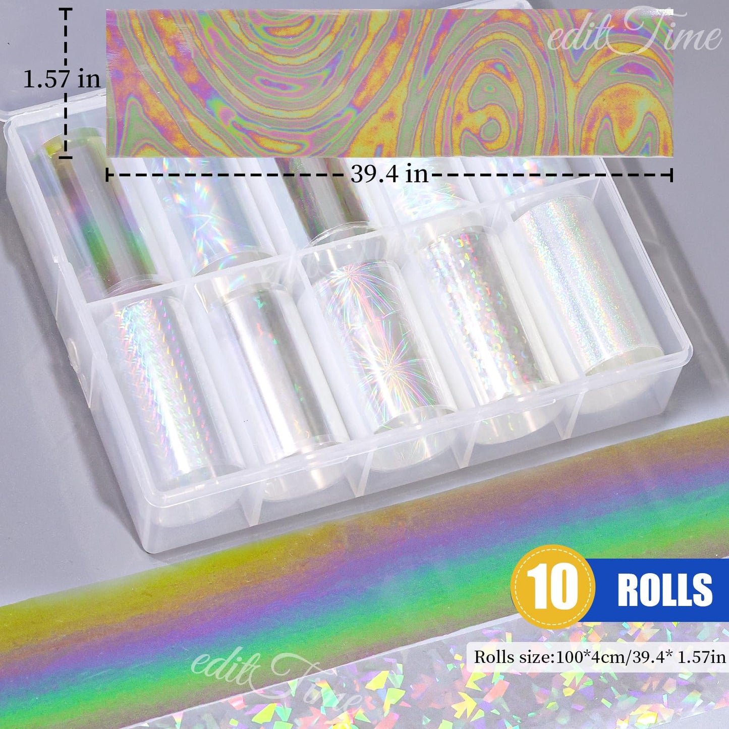 10 Rolls Aurora Nail Foil Clear Laser Glass Fragment Nail Transfer Nails Art Holographic Nails Foils Design Stickers Decals Design for Nails Manicure DIY Nails Decoration (10 Rolls Aurora-3)