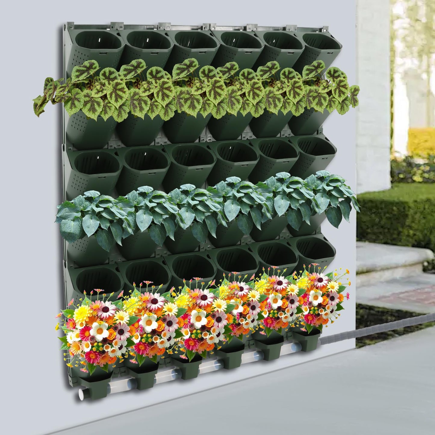 SODONAD Self-Watering Wall Mounted Vertical Planter, 36 Pots Wall Planter with Timer, Garden Plant Hanging Pocket Holder for Herbs Vegetables Fruits Flowers, Smart Watering System