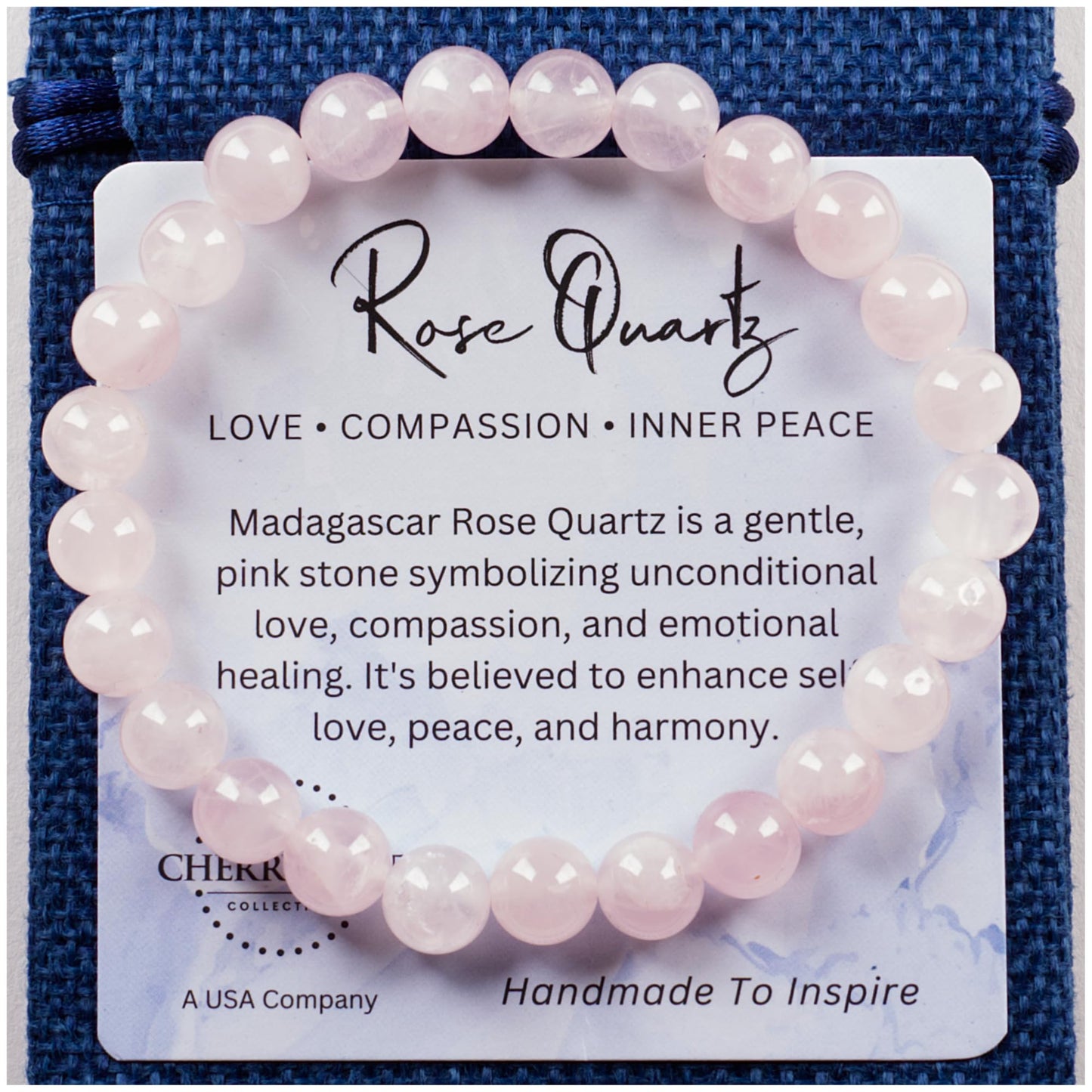 Cherry Tree Collection – Handmade Madagascar Rose Quartz Bracelet for Women & men – 8mm Beaded Crystal Bracelet for Healing, Positive Energy, Protection & Gift Ideas (Small)