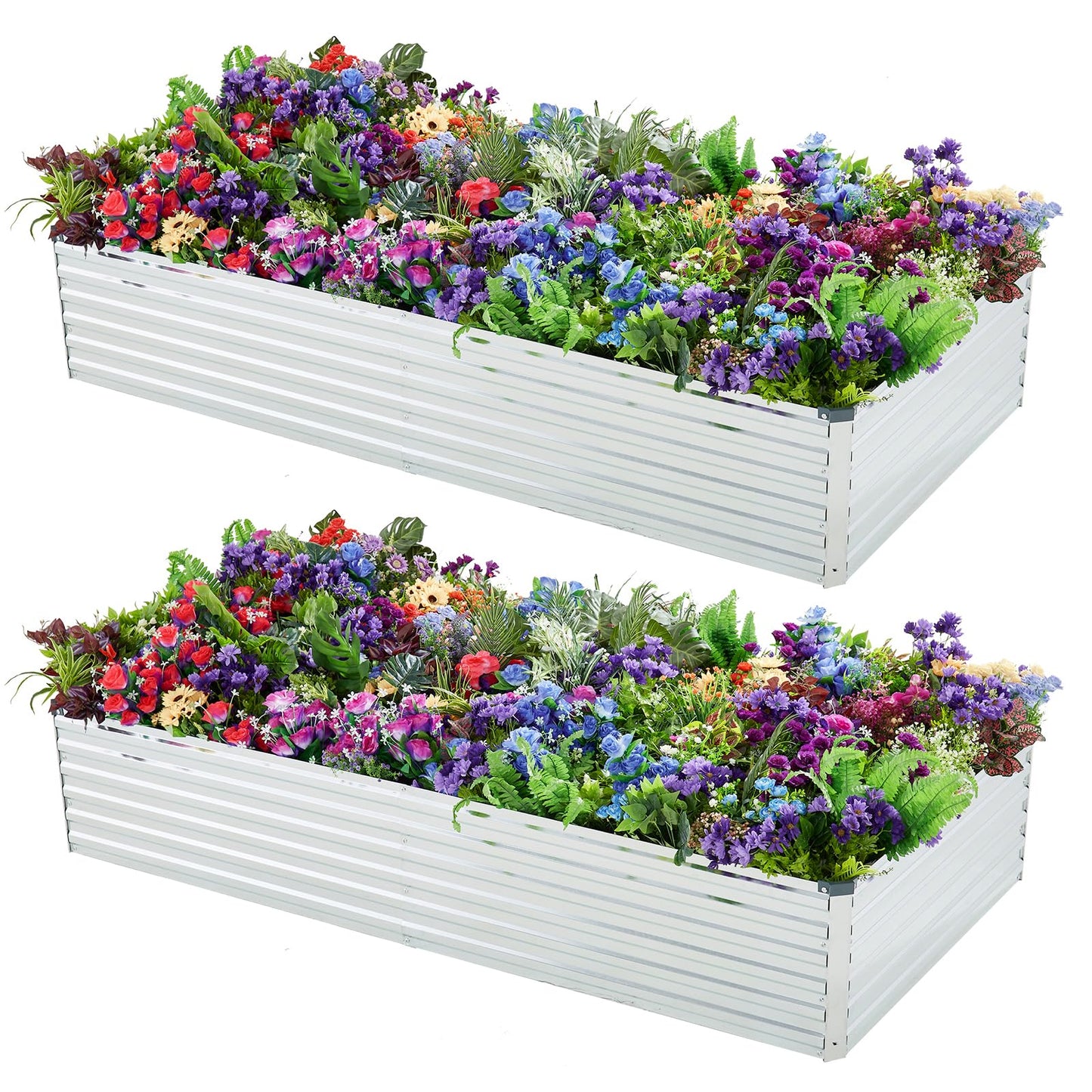 Meberam 2 Pack 8x4x1FT Galvanized Raised Garden Beds Kit Outdoor Metal Gardening Planter Box for Vegetable Elevated Flower Herbs,Silver