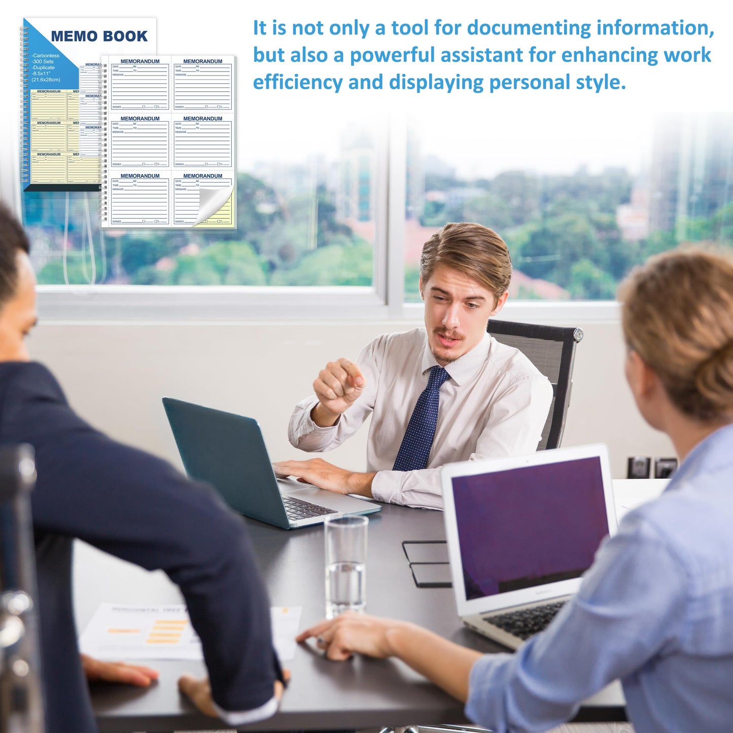 Memorandum Forms Book 300 Sets Carbonless 2 Part Duplicate Memo Pads 8.5x11 Inches Phone Message Book Spiral Bound With Tear Off Line And Writing Board Backing Suitable For Office Or School(1, Blue)
