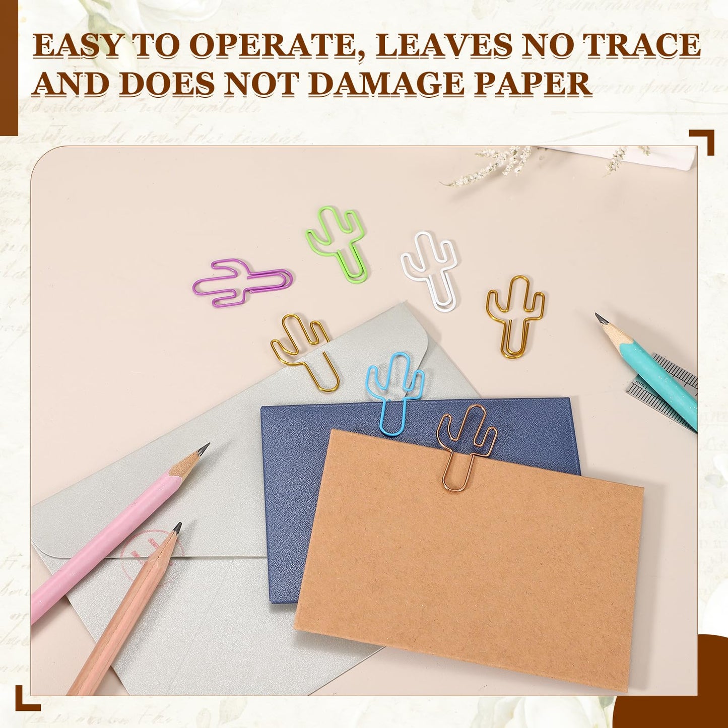 PATIKIL 60Pcs Paper Clip, Cactus Shape Metal Paper Clip Rust-Proof Small Cute Lovely Decorative Bookmarks for Notebook Document Office Home Supplies, Gold