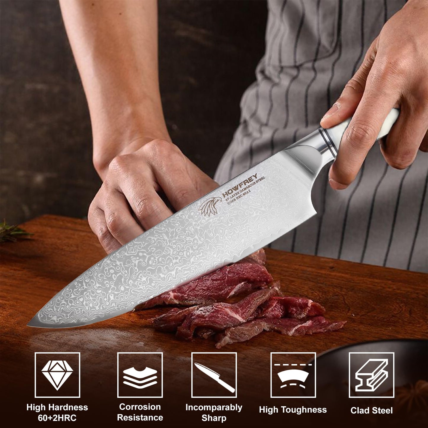 Damascus Chef Knife 8 Inch, 67-Layer Japanese Kitchen Knives Sharp VG-10 High Carbon Stainless Steel with Ergonomic Pakkawood Handles, Elegant Gift Box Packaging for Home and Kitchen