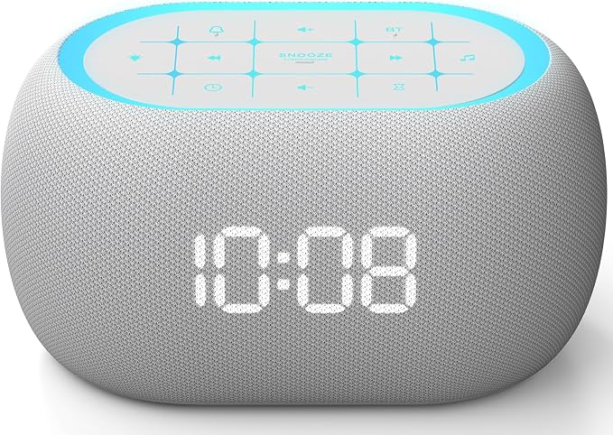 ANJANK White Noise Sound Machine Alarm Clock with Bluetooth Speaker, 21 Relaxing Sounds, 7 Night Lights,0-100% Dimmer/Sleep Timer/30-Level Volume Control,Sound Machine for Kids Adults Sleeping,Bedroom