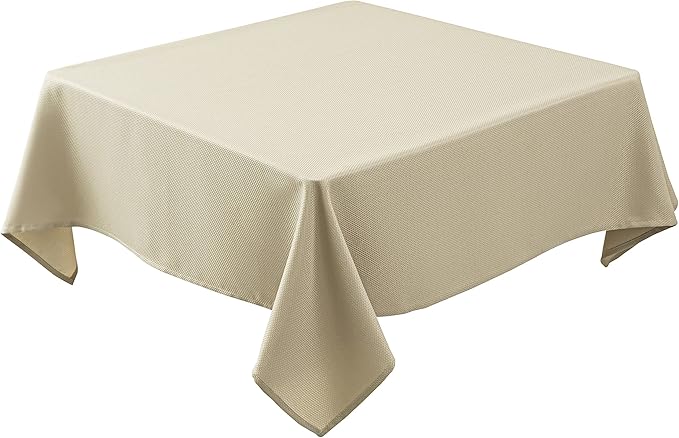 Biscaynebay Textured Fabric Square Tablecloths 90x90 Inches, Natural Water Resistant Spill Proof Card Table Cloth Folding Table Cover for Dining, Kitchen, Wedding and Parties, Machine Washable