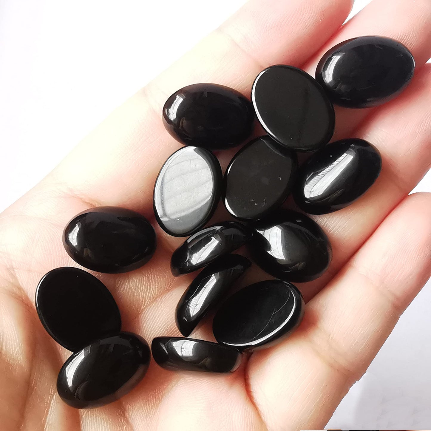 Bacatgem 7 Pcs Black Obsidian Oval Cabochons Flatback Crystal Stone Gemstones Beads for Jewelry Making DIY,18x13mm