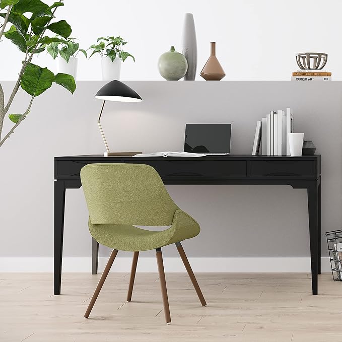 SIMPLIHOME Harper Desk - 60-Inch Wide Solid Hardwood Writing Desk in Black, Mid-Century Modern Home Office Computer Table for Workspace or Study with 2 Drawers and Flip-Down Keyboard Tray