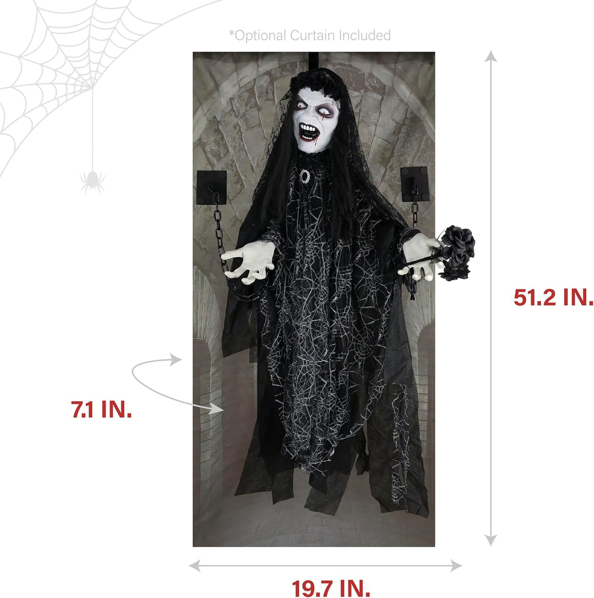 Haunted Hill Farm Animatronic Scary Demon Widow Door Greeter with Touch Activated Lights and Sound, Battery-Operated Indoor or Covered Outdoor Halloween Decoration
