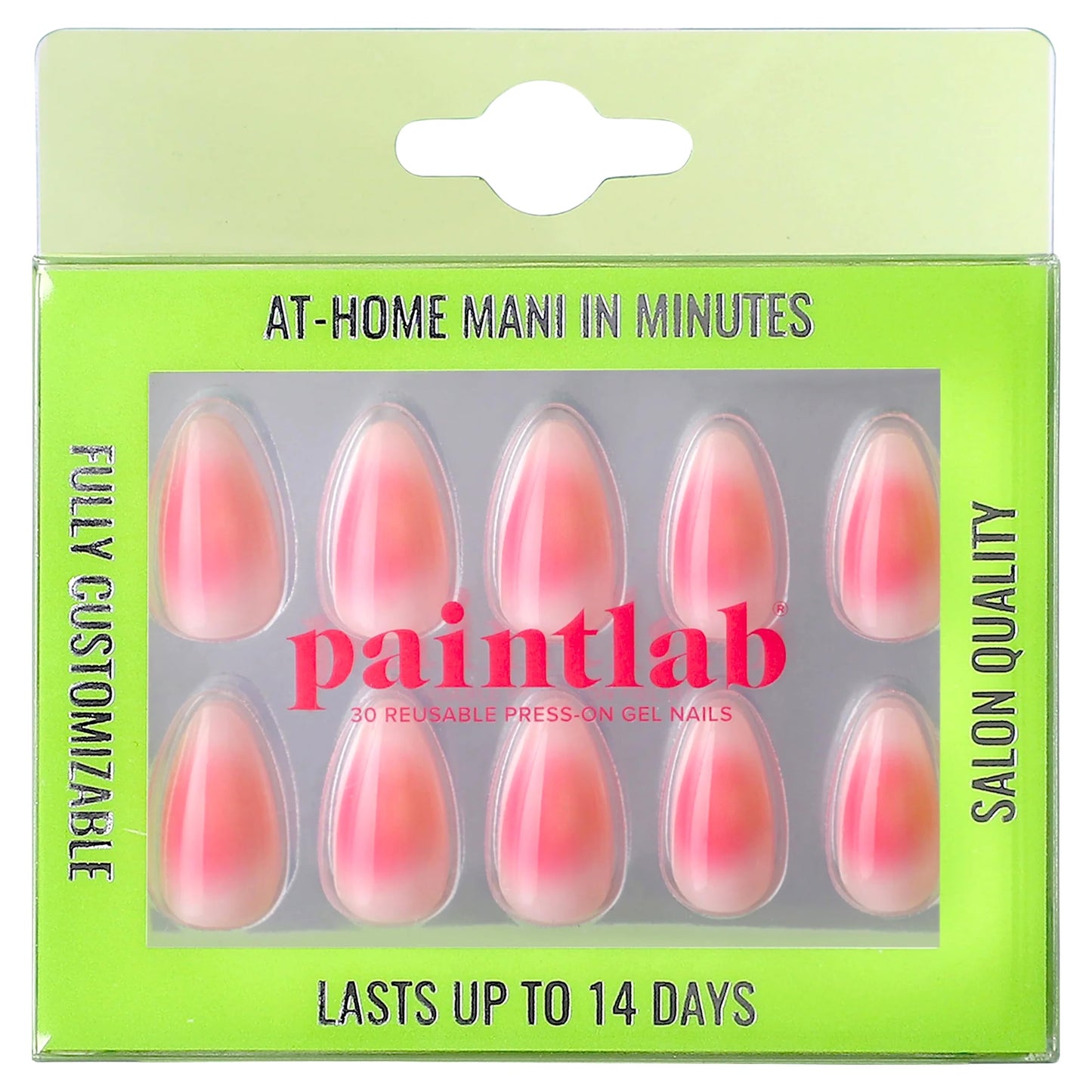 PaintLab Press On Nails - Pink 999 Aura Almond Fake Nails, 24 Nails in 12 Sizes with Glue, Reusable Salon Quality Press On Nails
