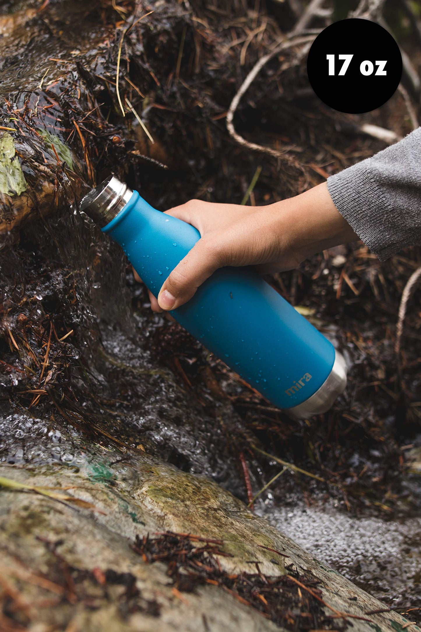 MIRA 2 Pack 17 oz Insulated Water Bottle - Stainless Steel Cola Shape Thermo - Double Wall Hot & Cold Flask (24Hr Cold/12Hr Hot) - Black & Hawaiian Blue